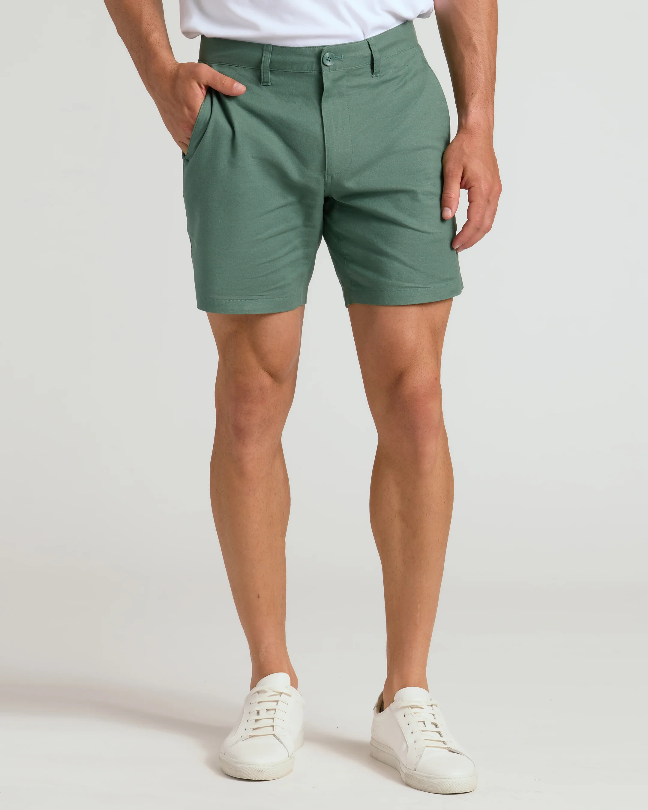 7" Moss Linen Shorts