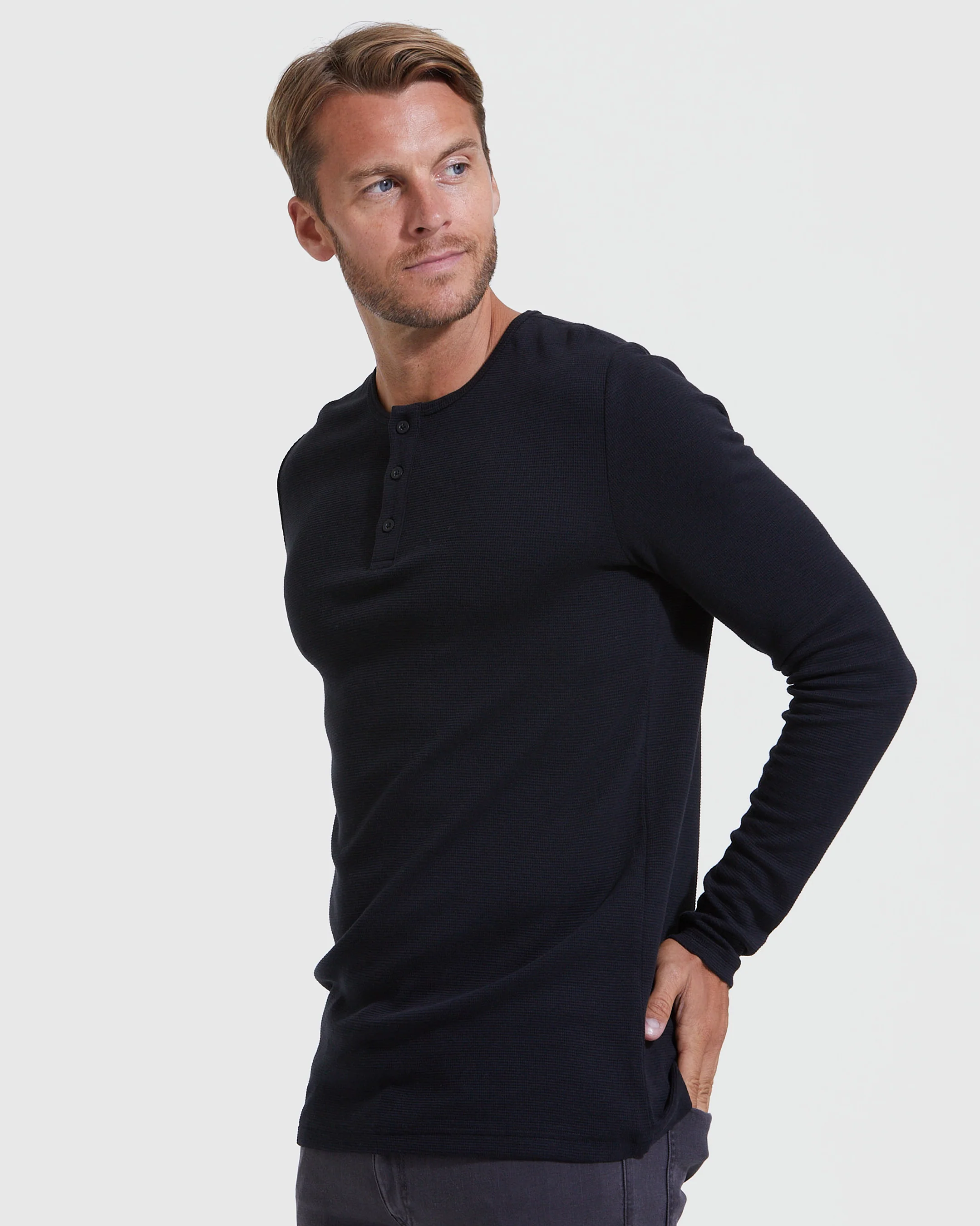 Black Waffle Long Sleeve Henley 3-Pack - Image 4