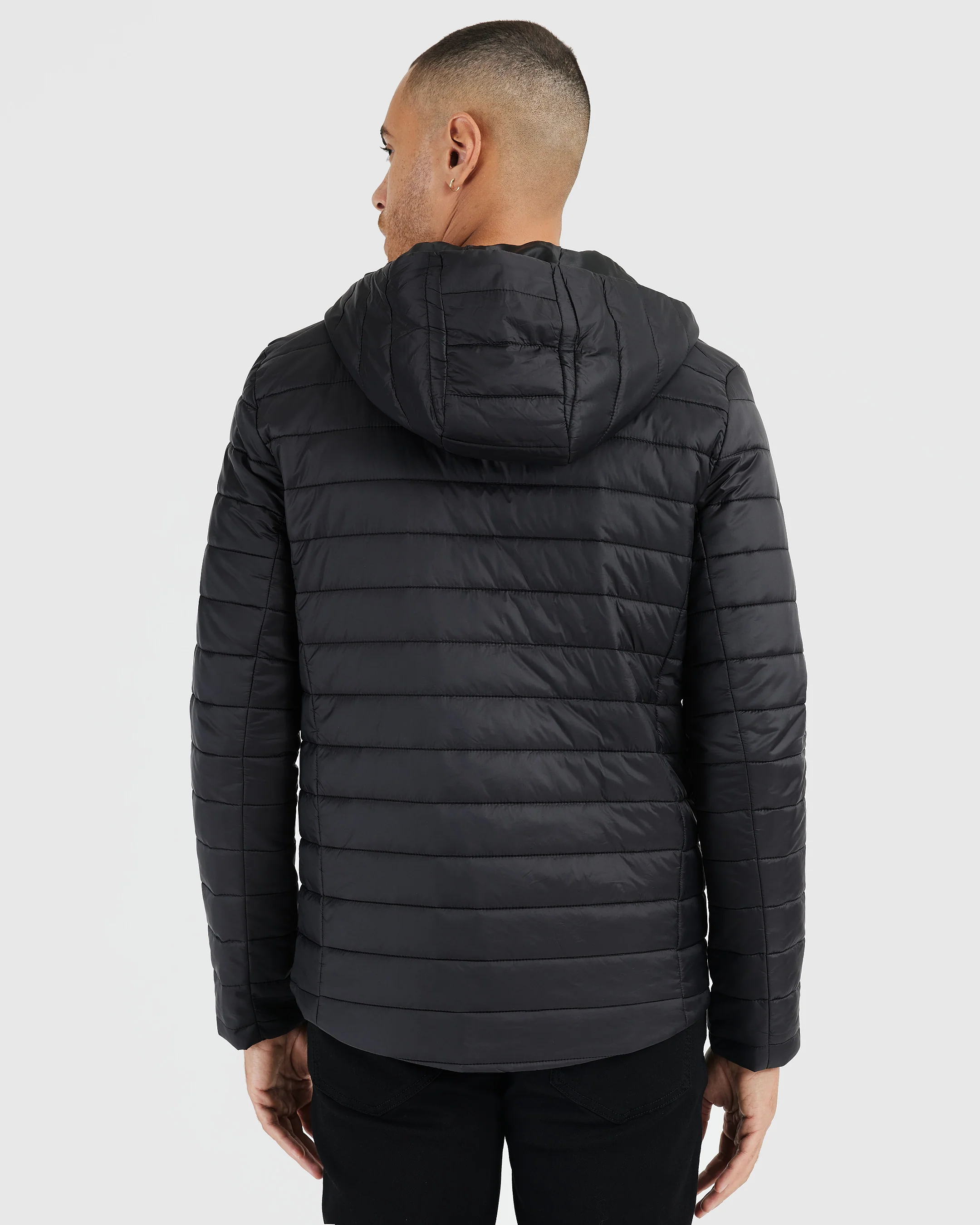 Black Hooded Puffer Jacket - Image 3