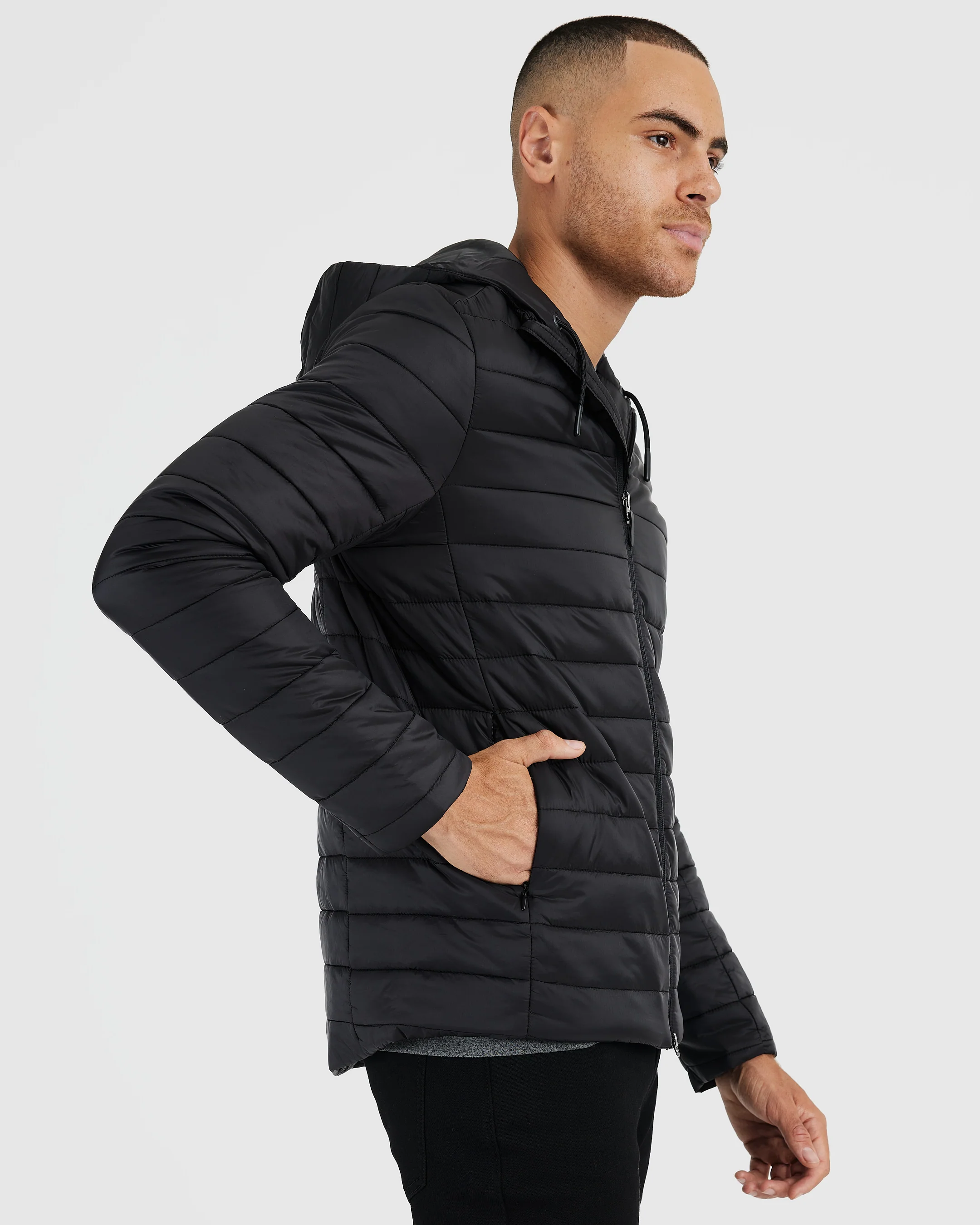 Black Hooded Puffer Jacket - Image 4
