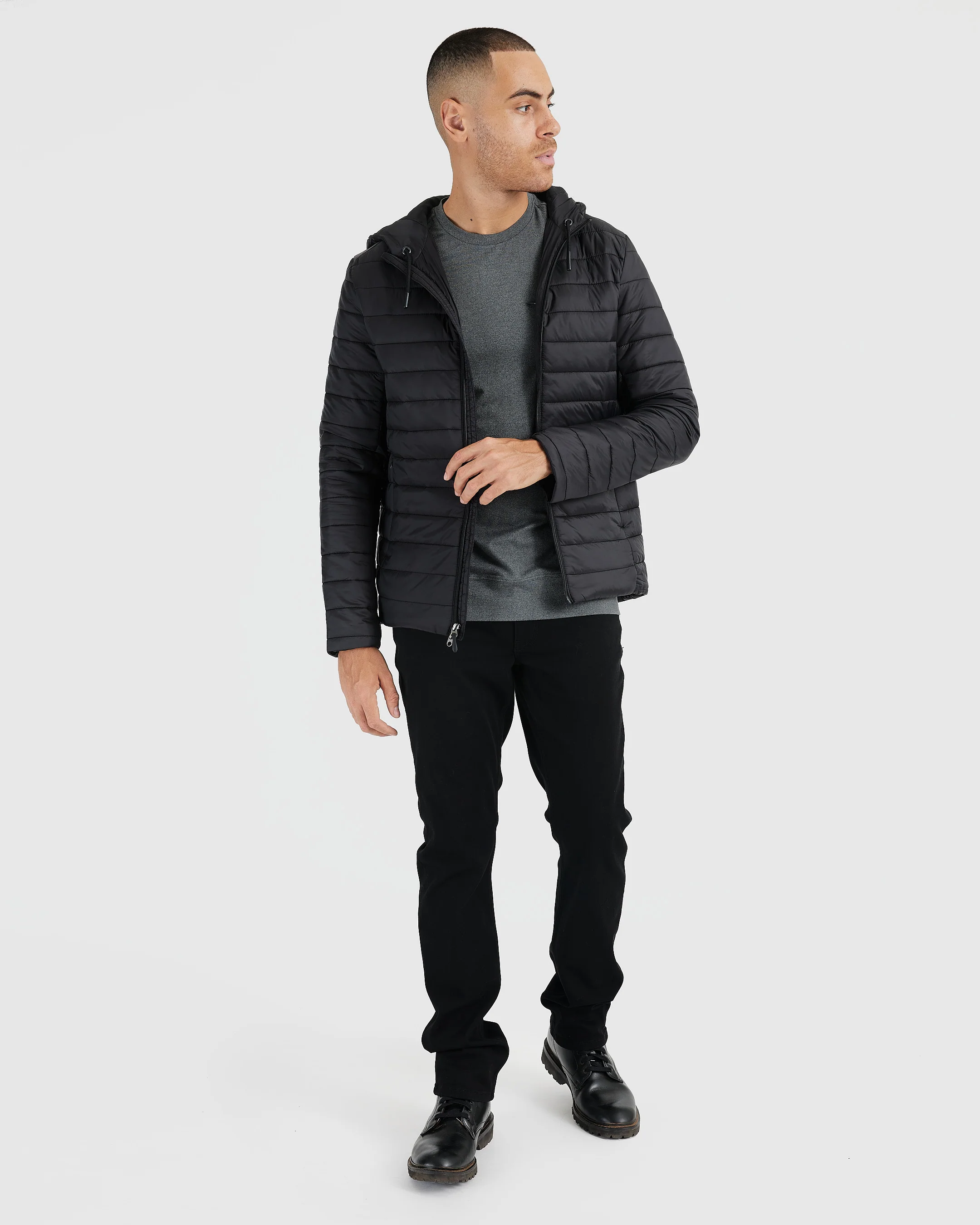 Black Hooded Puffer Jacket - Image 9