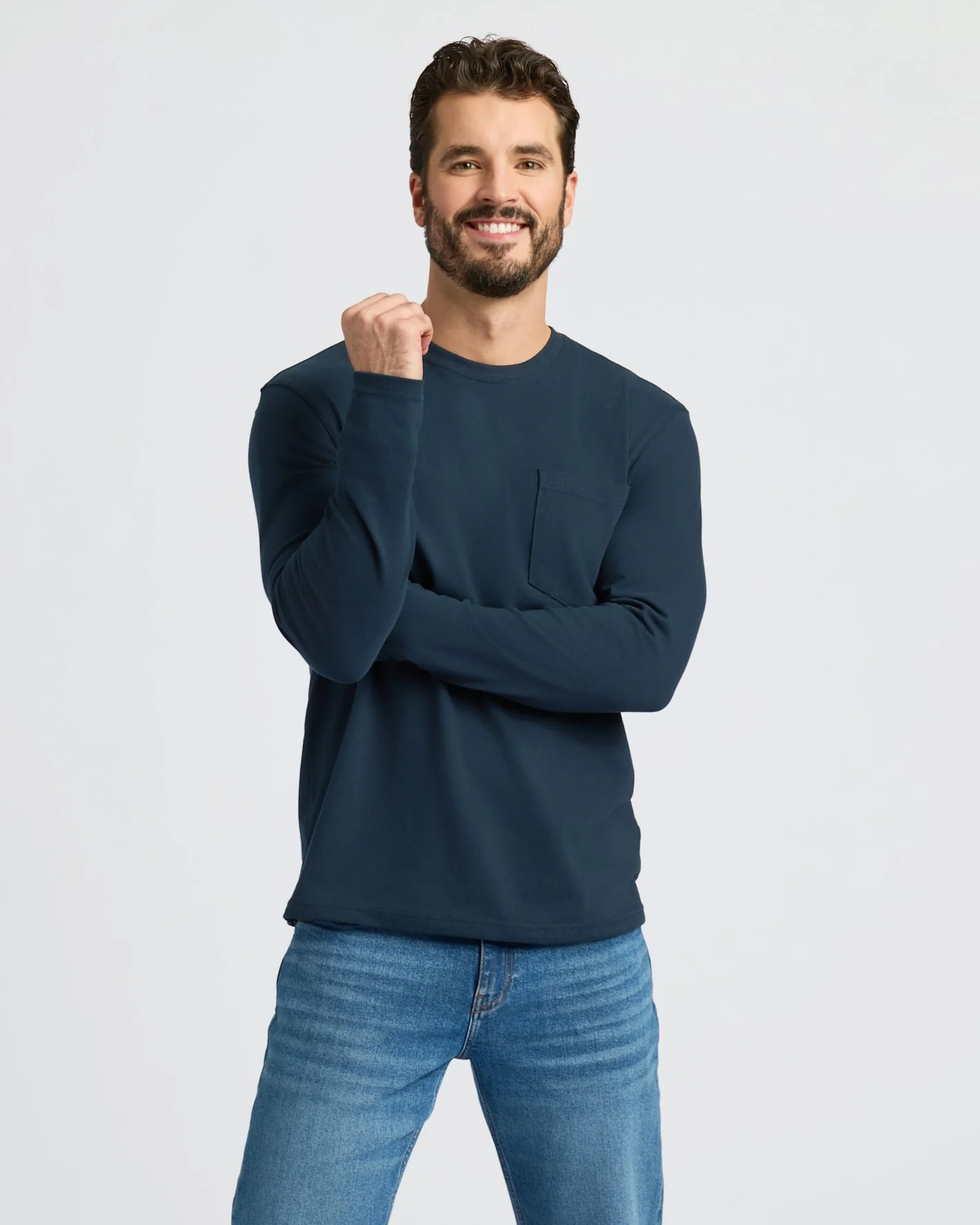 Black & Navy Heavyweight Long Sleeve Pocket Crew 2-PacK - Image 2