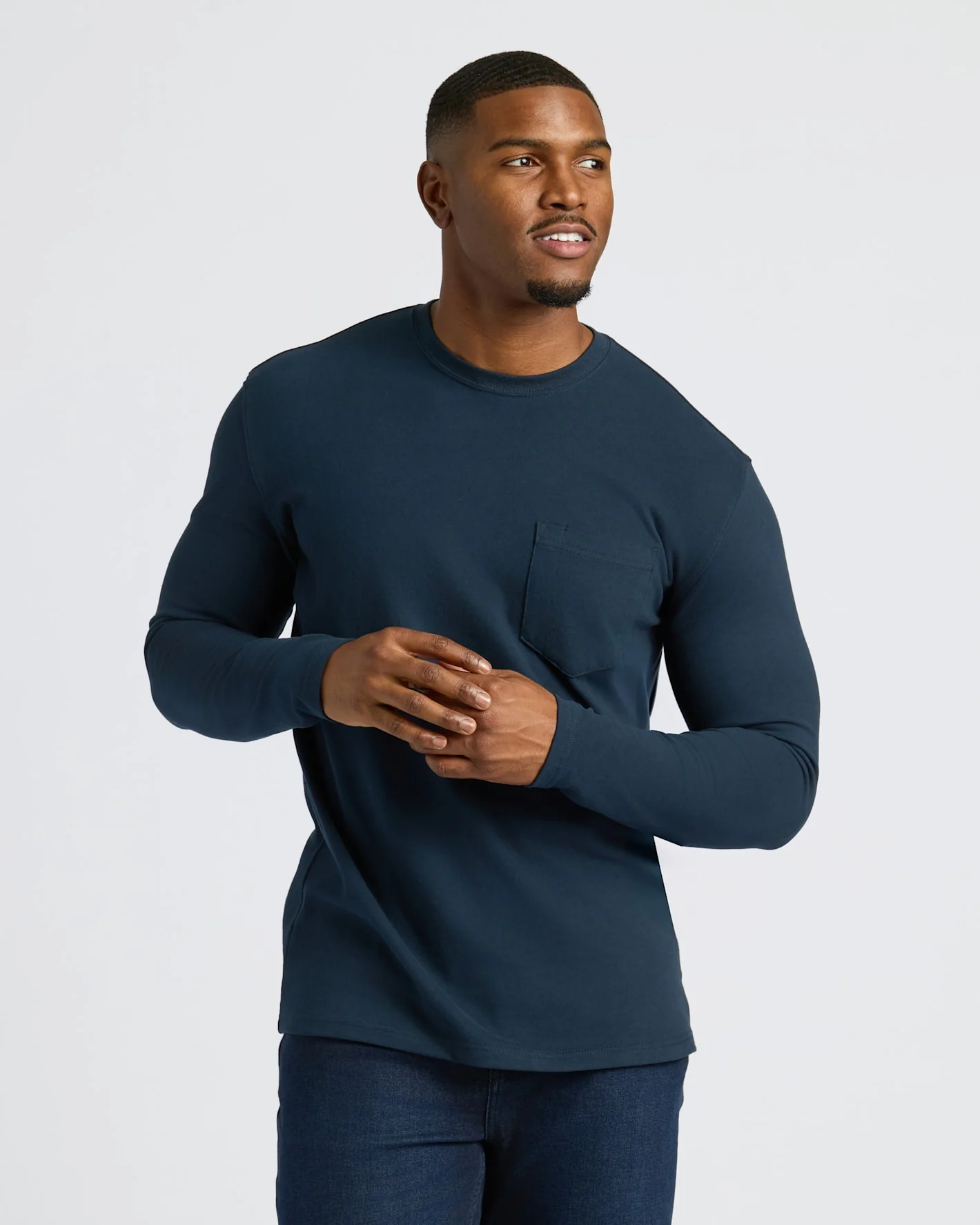 Black & Navy Tall Heavyweight Long Sleeve Pocket Crew 4-Pack - Image 2