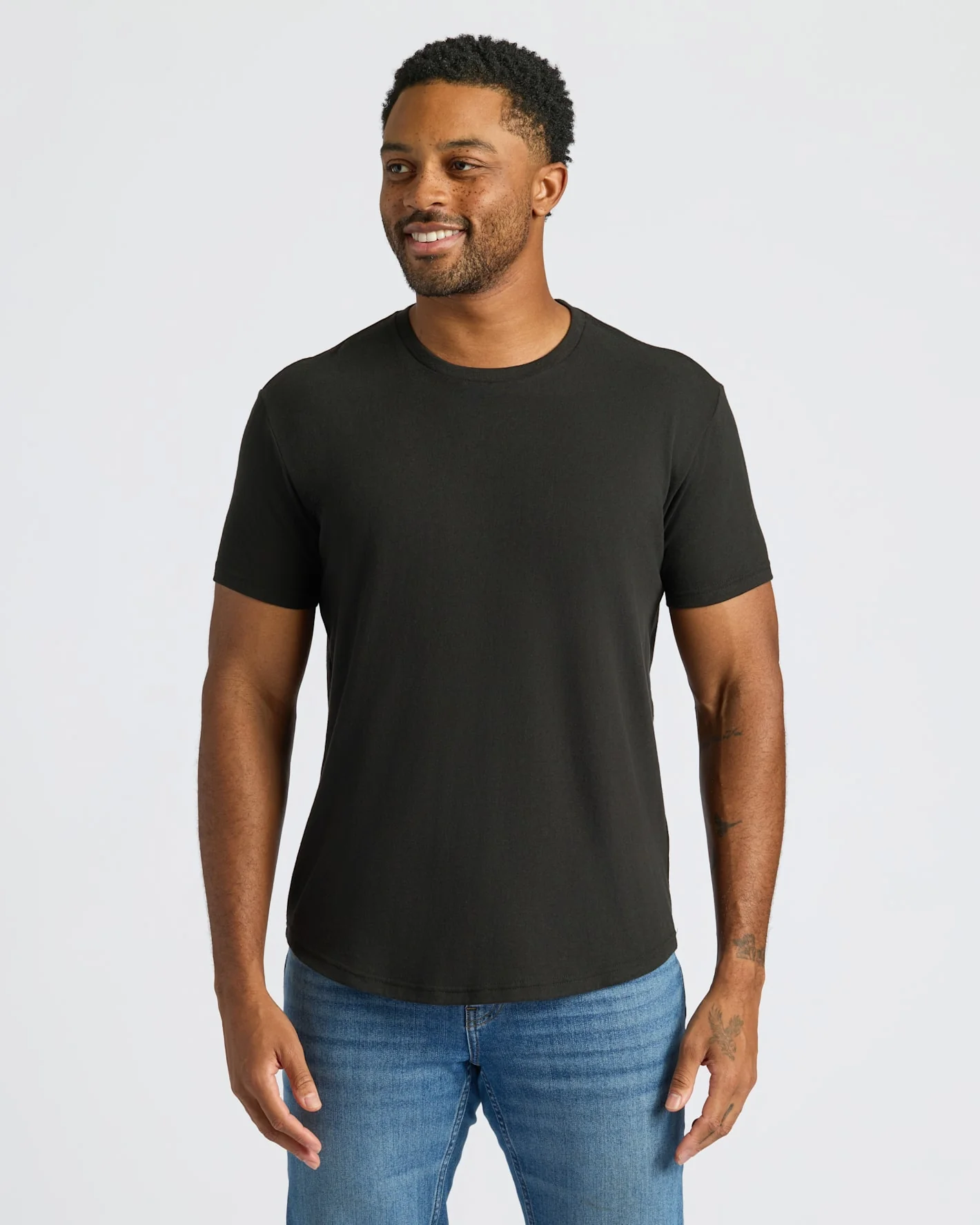 Black Curved Hem Classic Crew Neck
