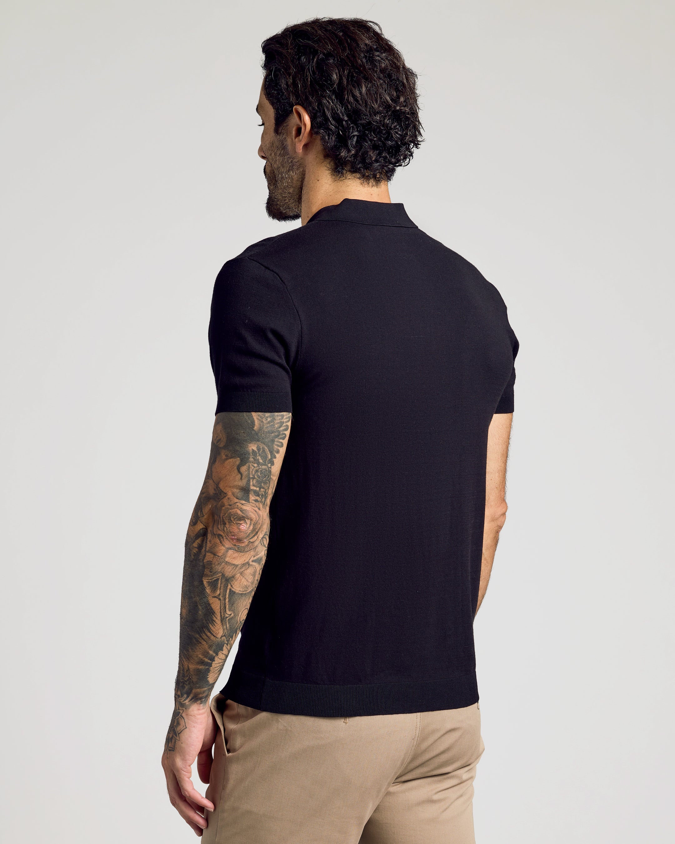 Black Short Sleeve Sweater Polo - Image 3