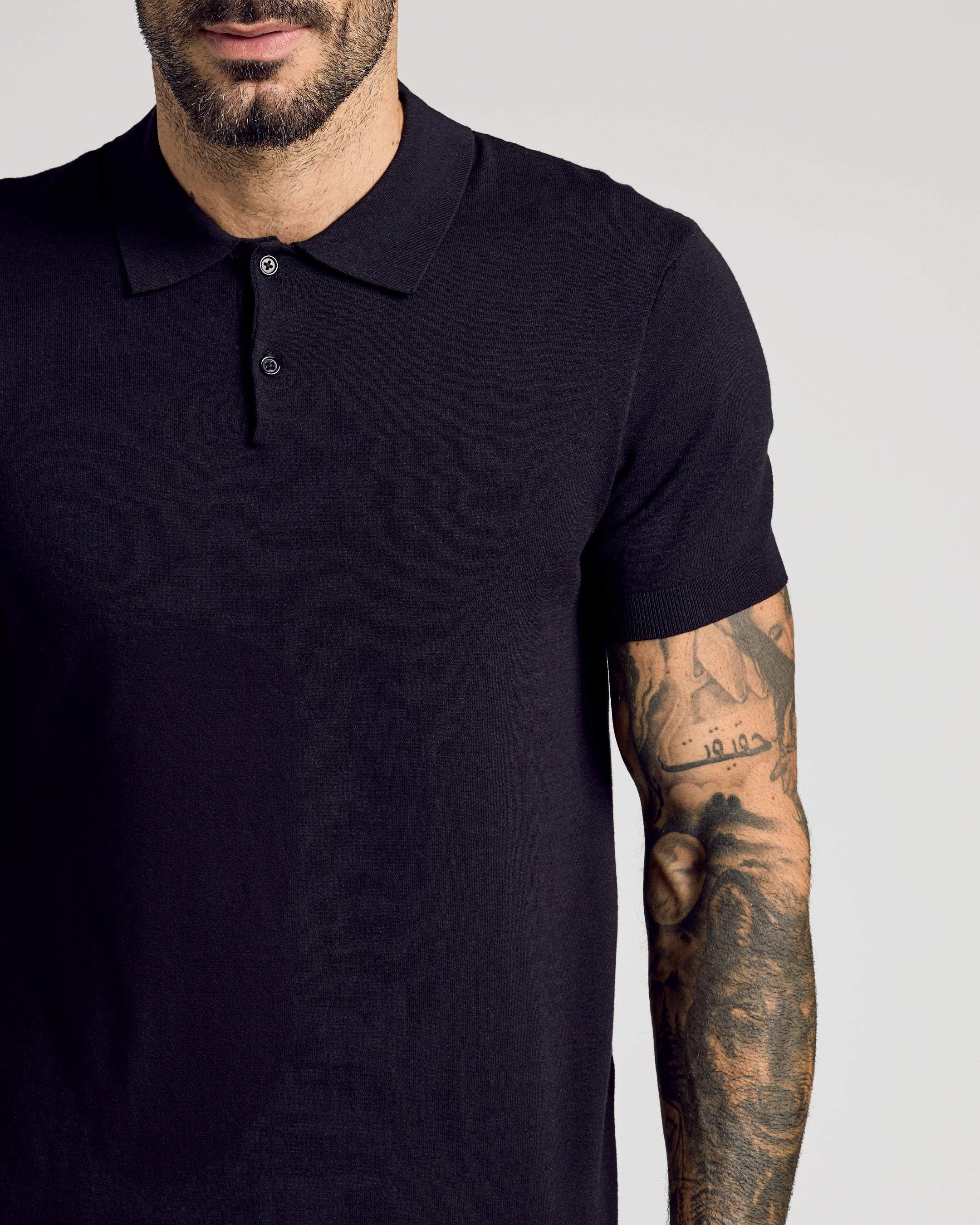 Black Short Sleeve Sweater Polo - Image 4