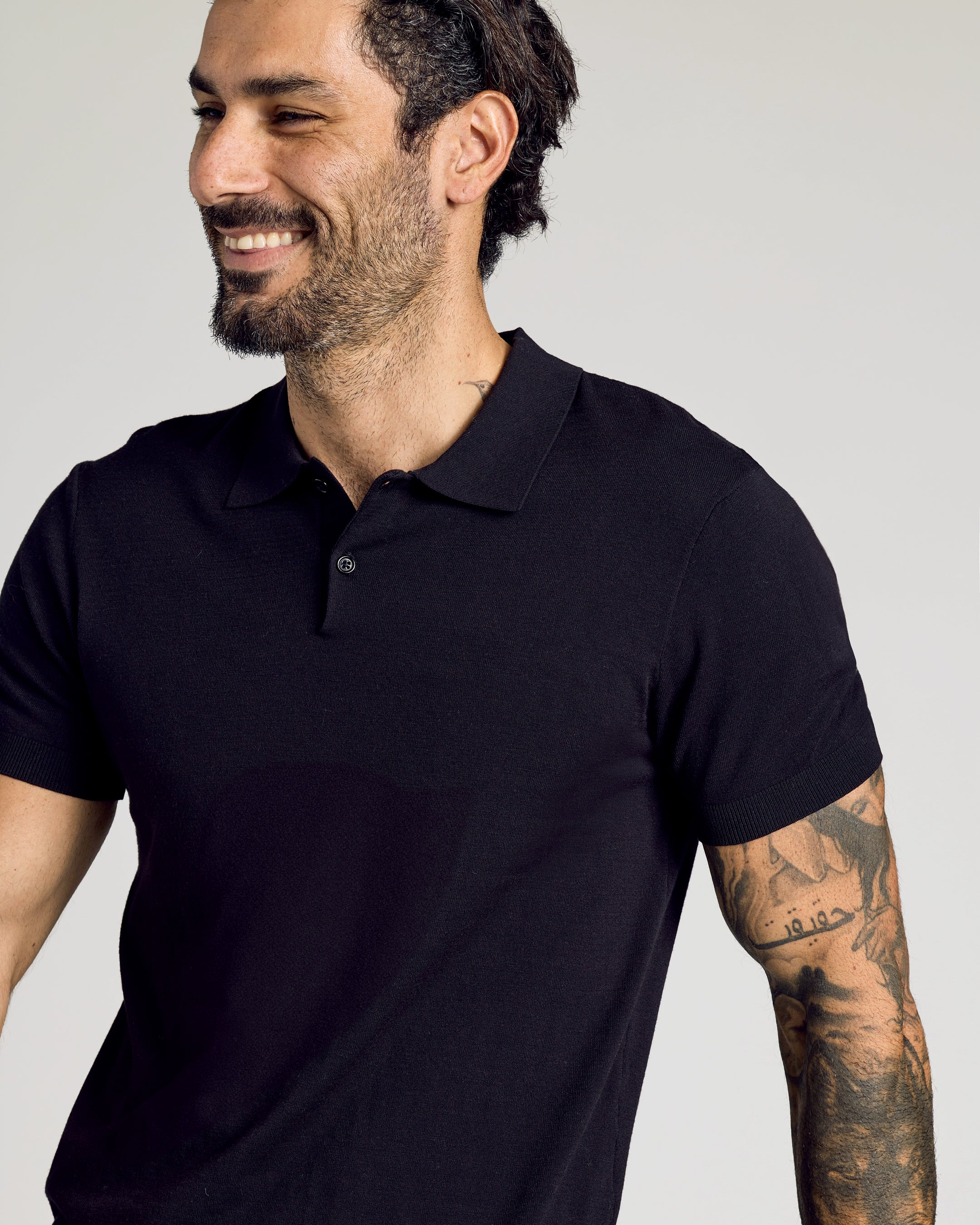 Black Short Sleeve Sweater Polo - Image 7