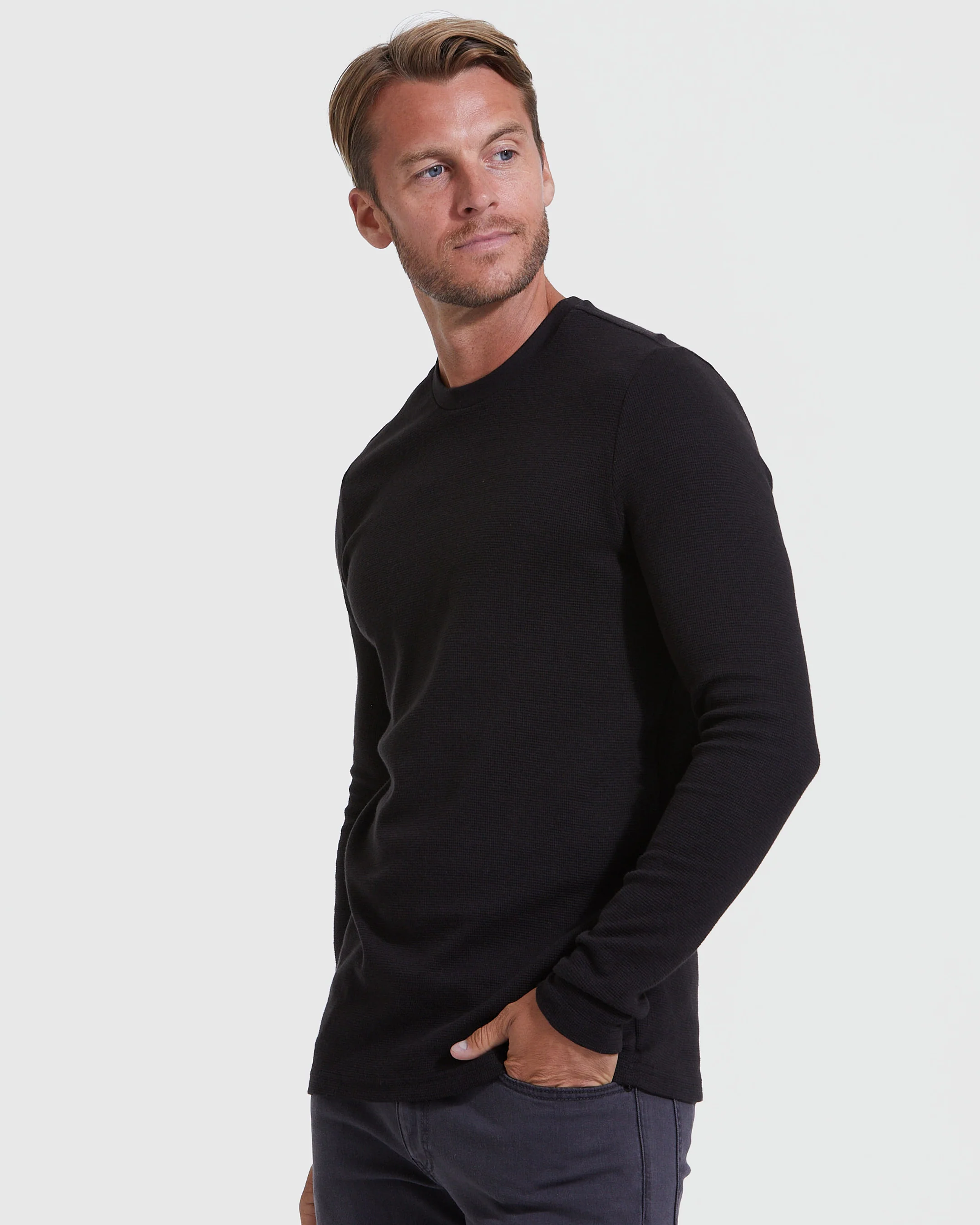 Black Waffle Long Sleeve Crew Neck - Image 3