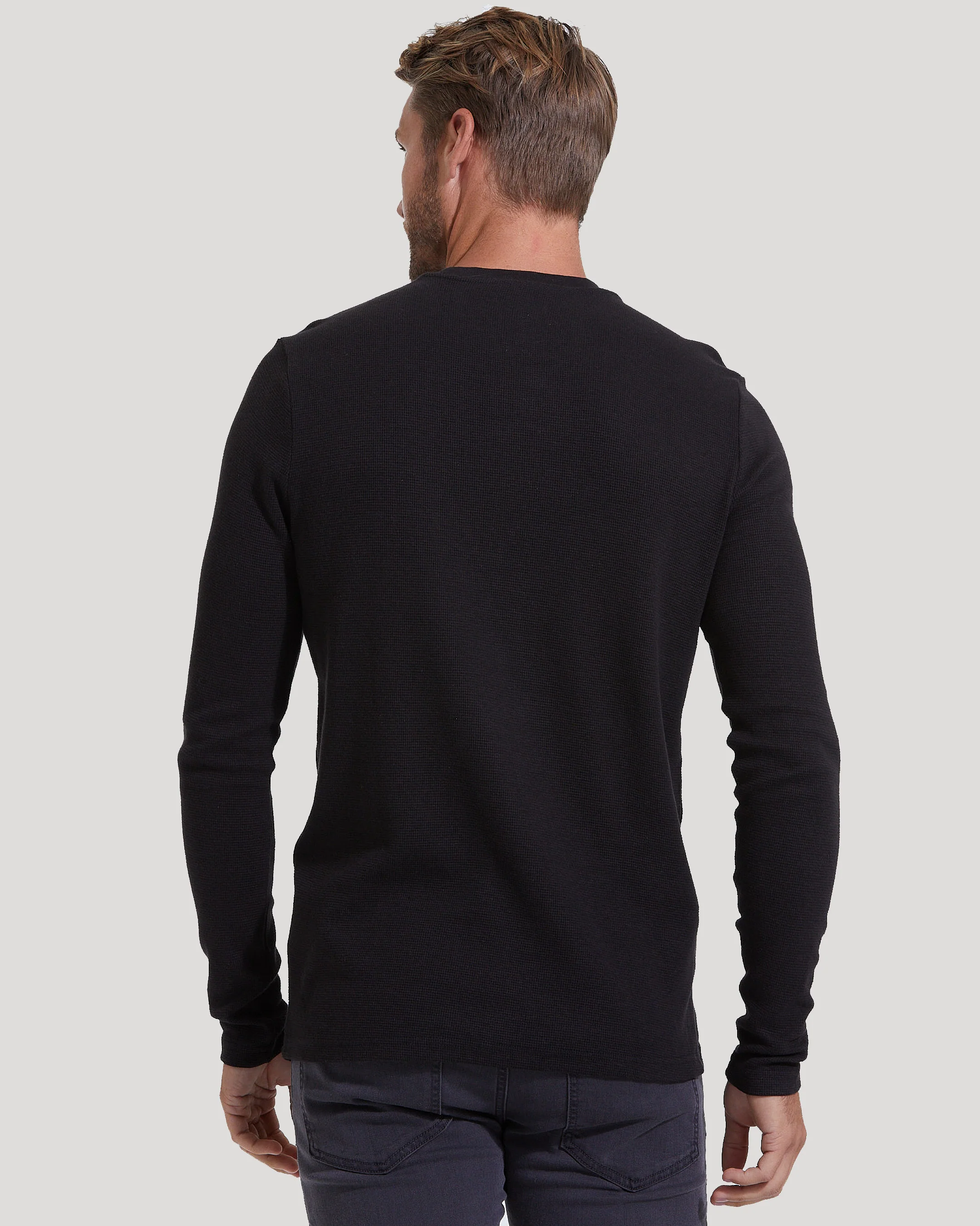 Black Waffle Long Sleeve Crew Neck - Image 4