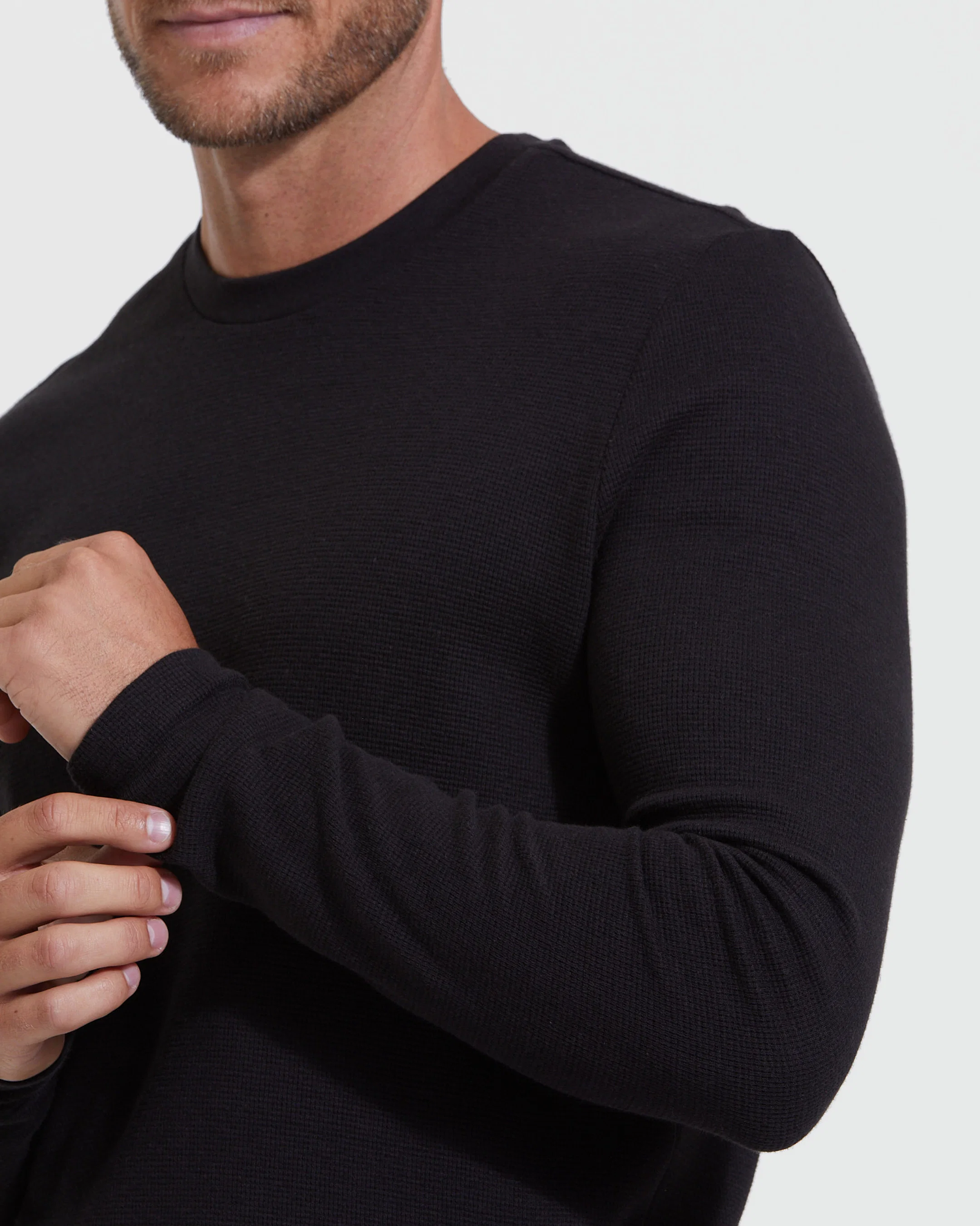 Black Waffle Long Sleeve Crew Neck - Image 5