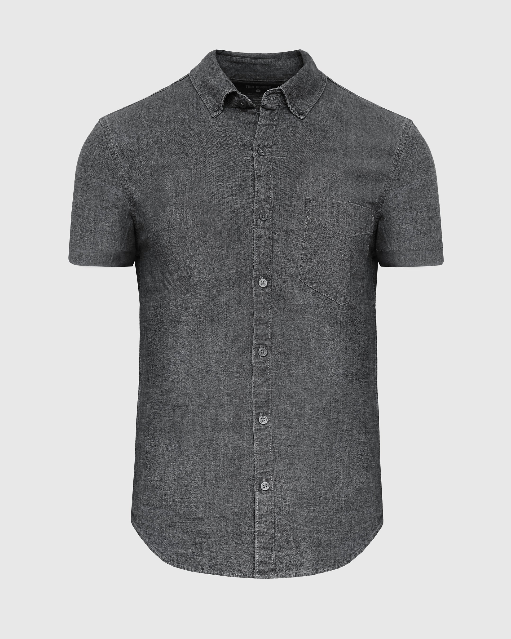 Black Wash Short Sleeve Stretch Chambray Shirt - Image 2