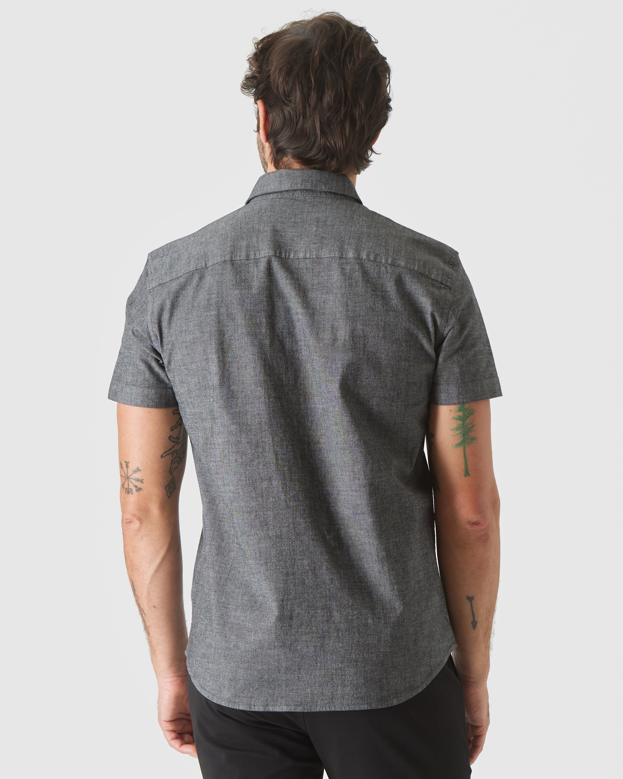 Black Wash Short Sleeve Stretch Chambray Shirt - Image 3
