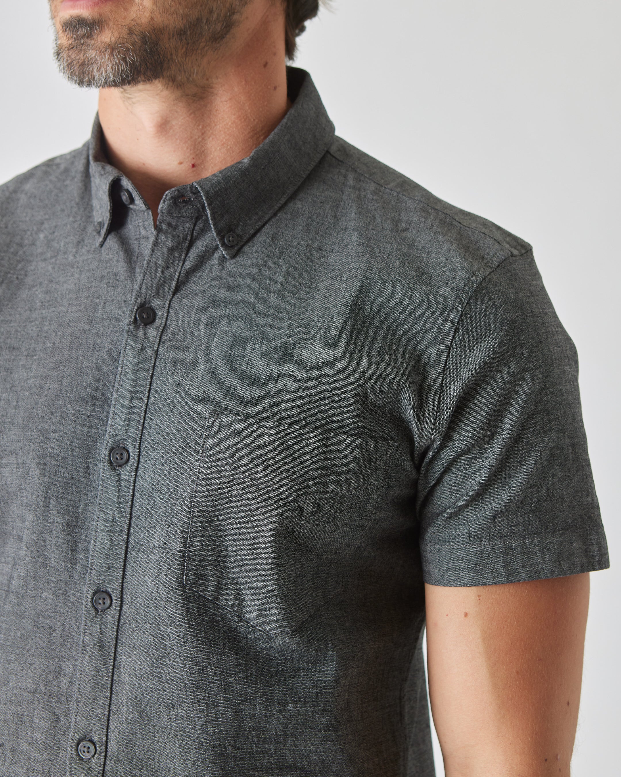 Black Wash Short Sleeve Stretch Chambray Shirt - Image 4