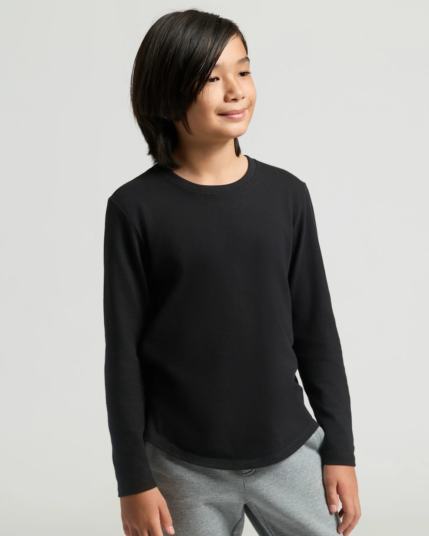 Boys' All Black Classic Long Sleeve Curved Hem Crew Neck 3-Pack - Image 7