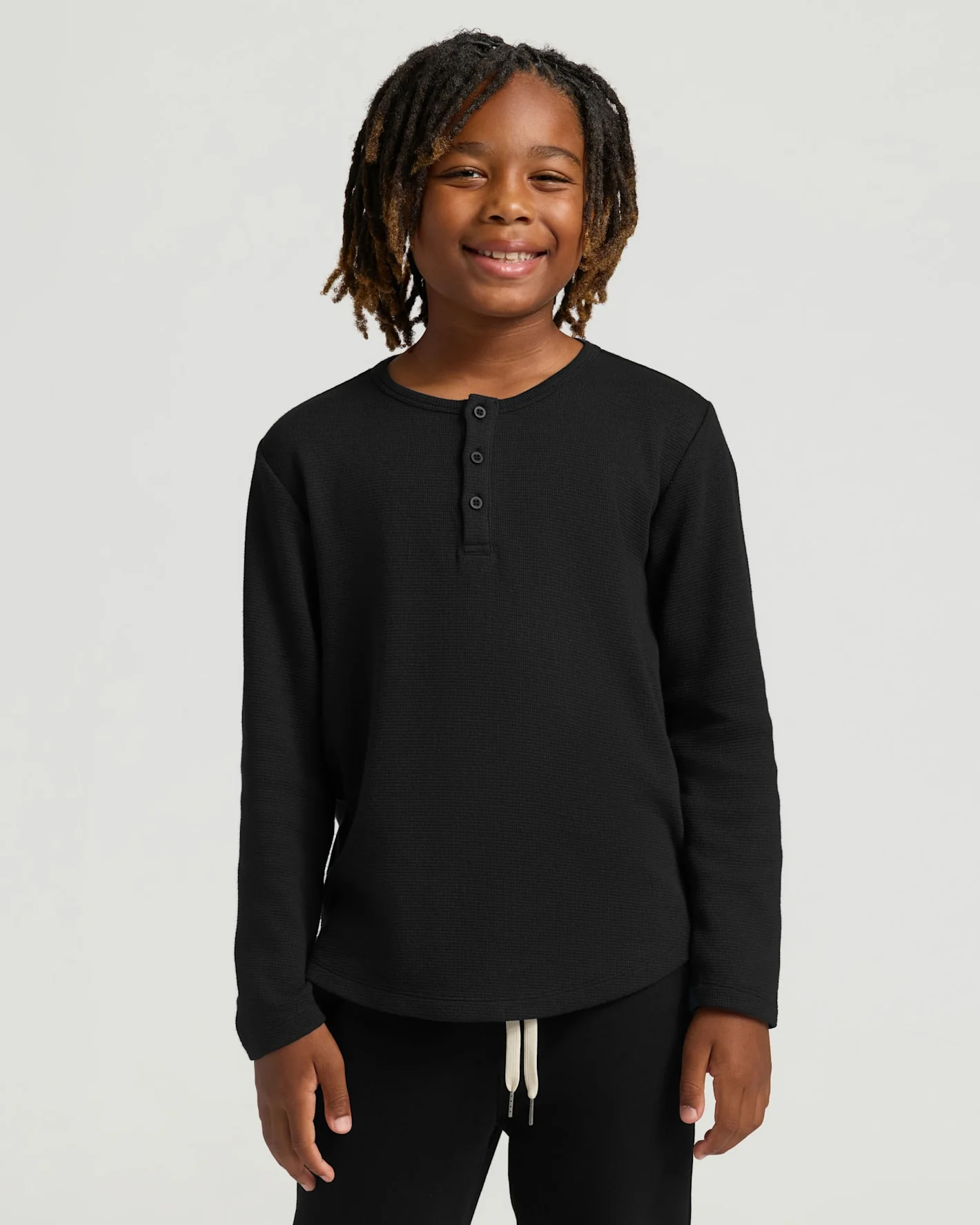 Boys' All Black Waffle Long Sleeve Henley 3-Pack - Image 2