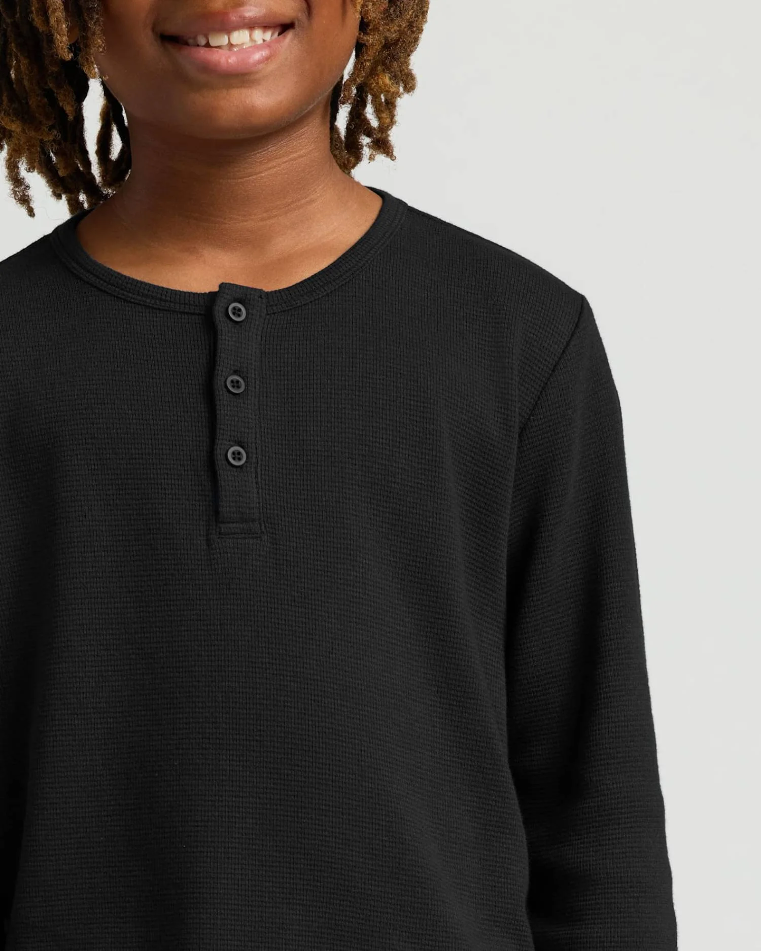 Boys' All Black Waffle Long Sleeve Henley 3-Pack - Image 5