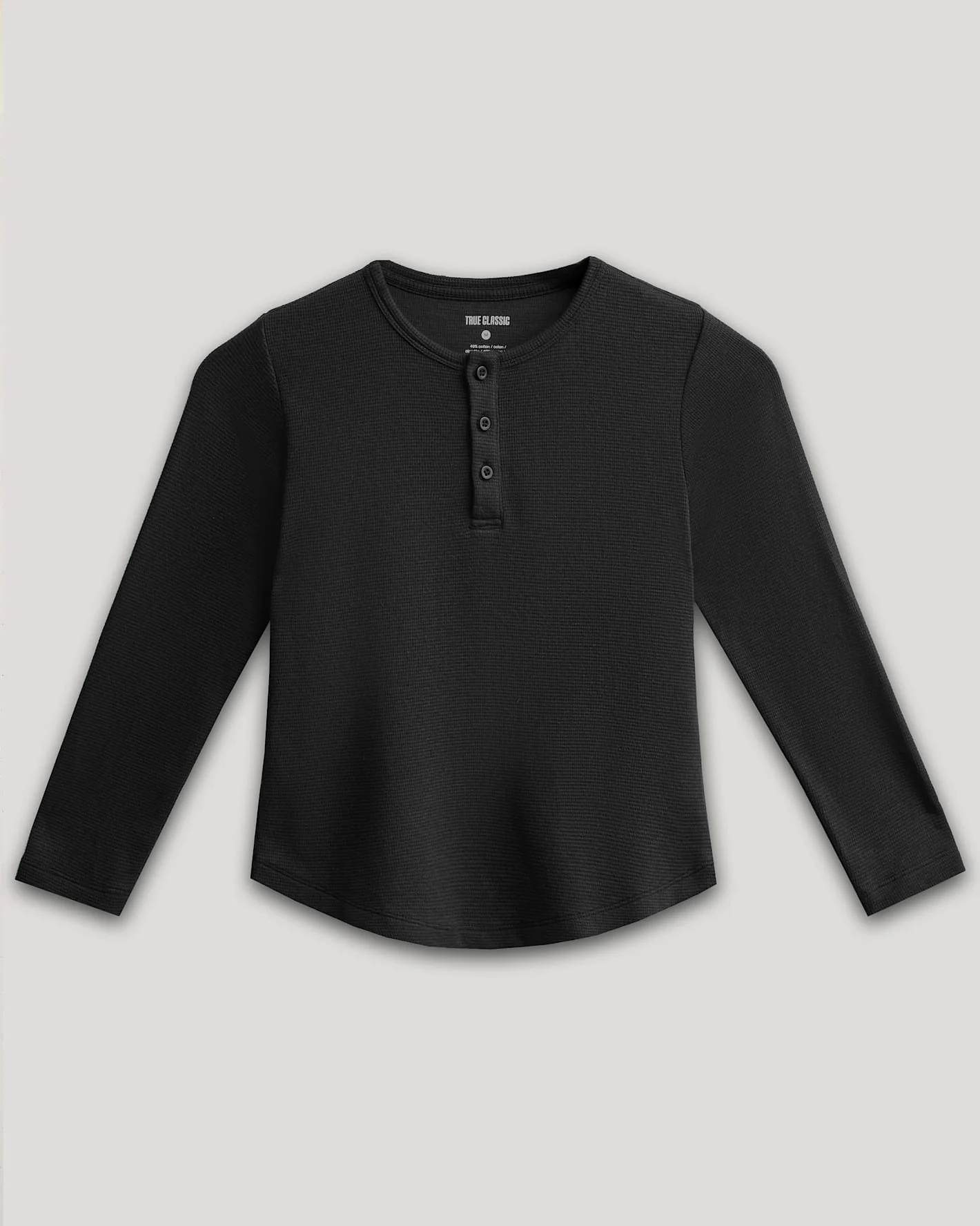 Boys Black Long Sleeve Waffle Henley - Image 2