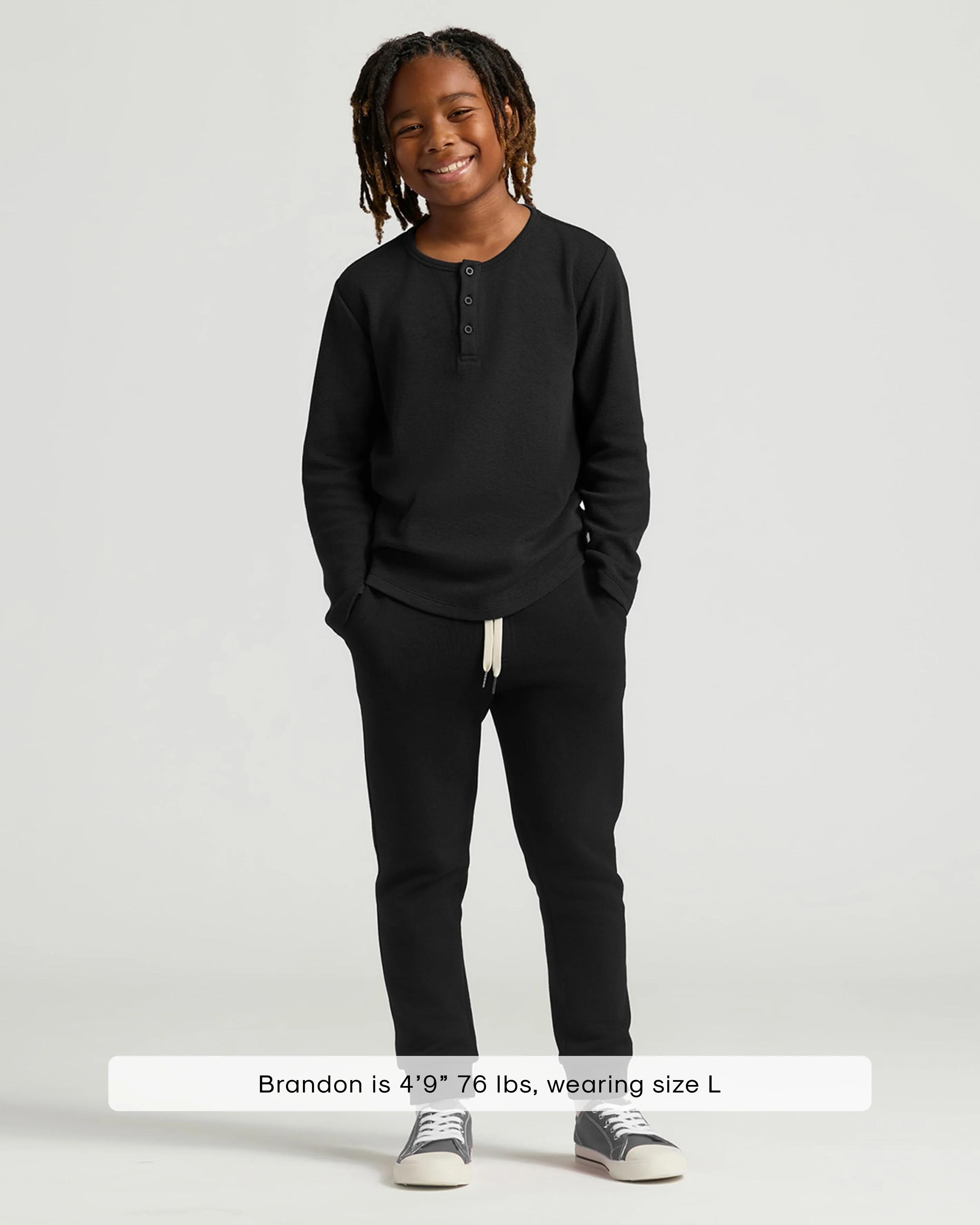 Boys Black Long Sleeve Waffle Henley - Image 3