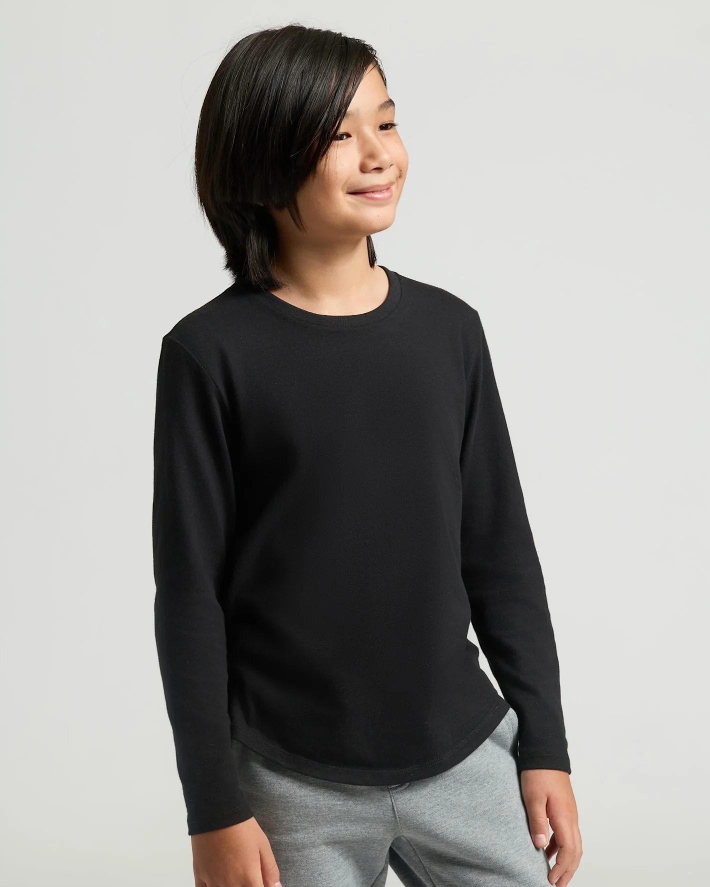 Boys' Black Classic Long Sleeve Curved Hem Crew - Image 7