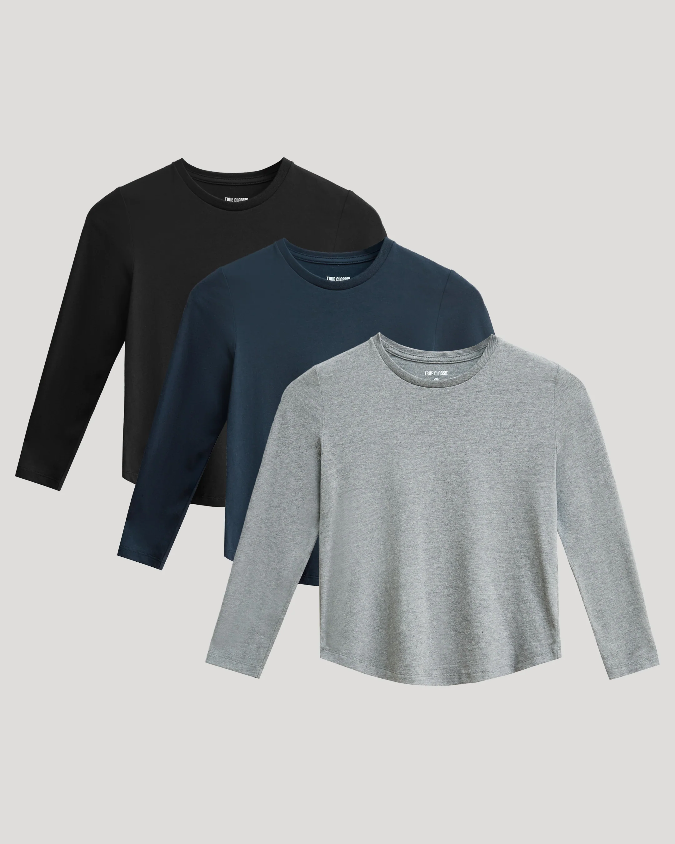 Boys' Classic Long Sleeve Curved Hem Crew Neck 3-Pack