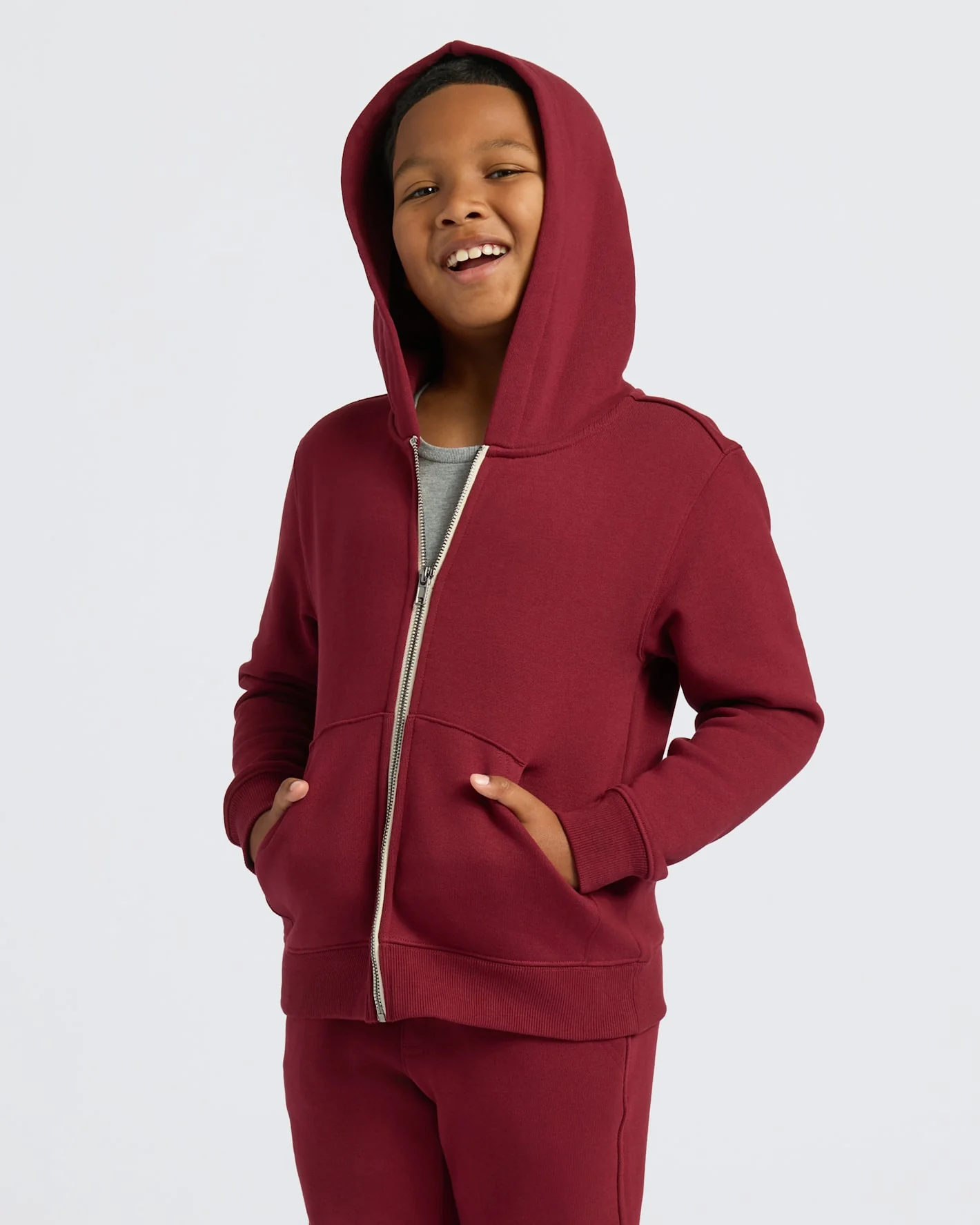 Boys Dark Maroon Full Zip Fleece Hoodie & Jogger 2-Pack - Image 3