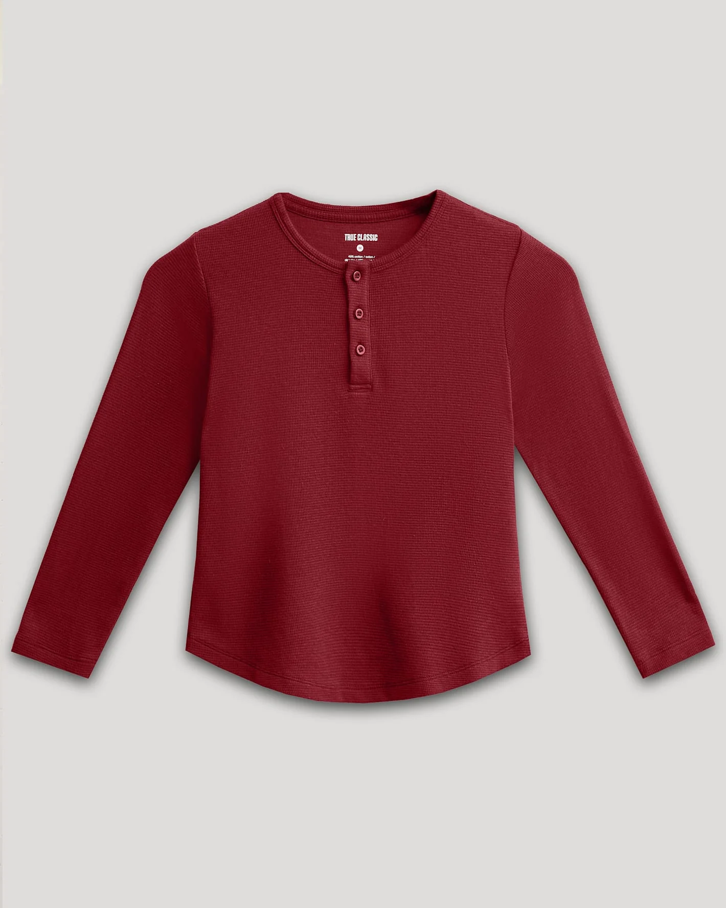 Boys' Dark Maroon Long Sleeve Waffle Henley - Image 2