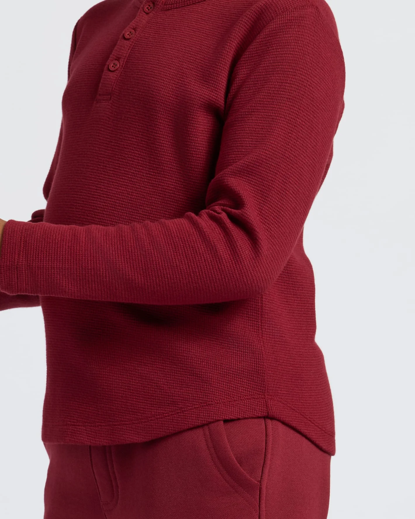 Boys' Dark Maroon Long Sleeve Waffle Henley - Image 6