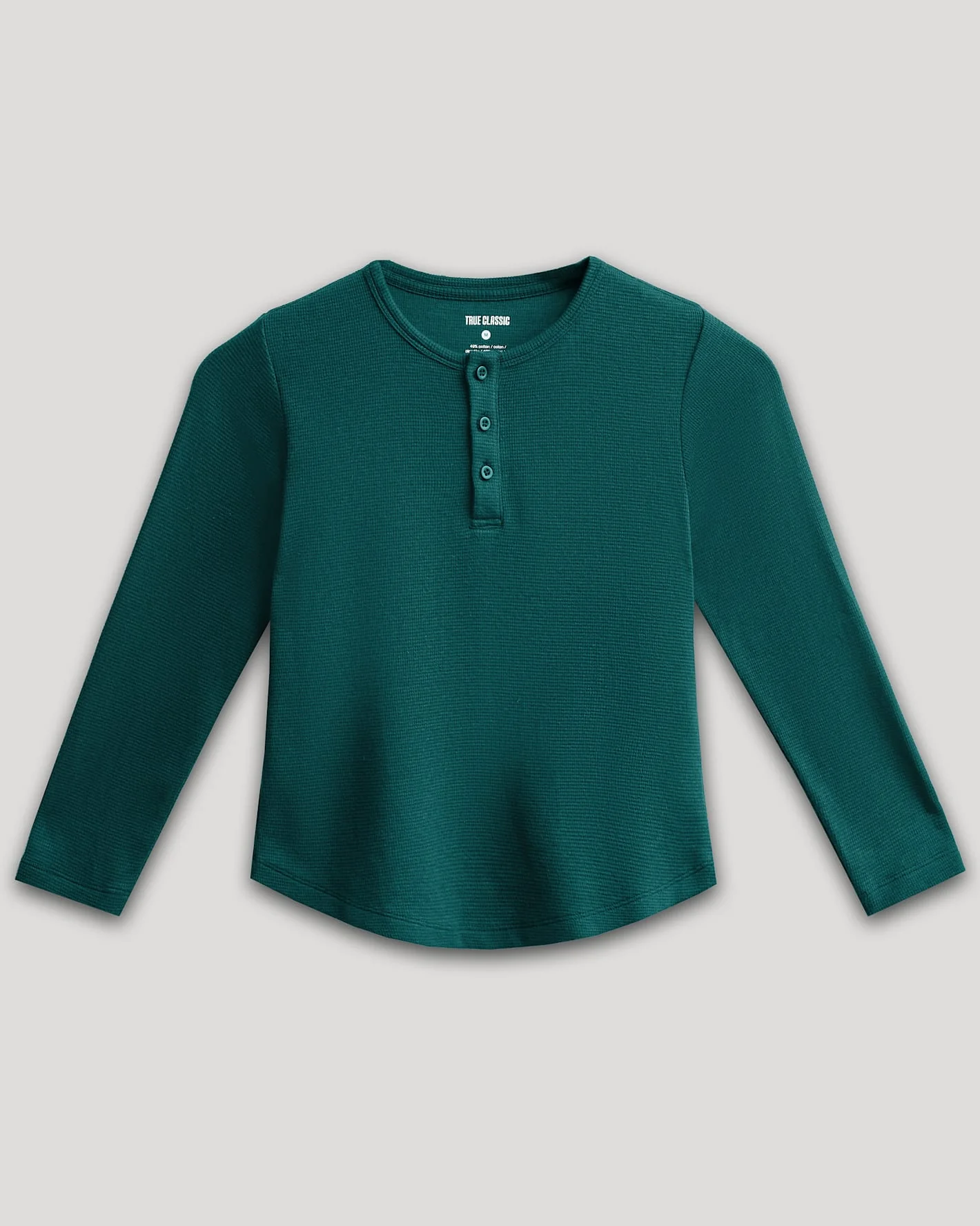 Boys Deep Emerald Long Sleeve Waffle Henley - Image 2