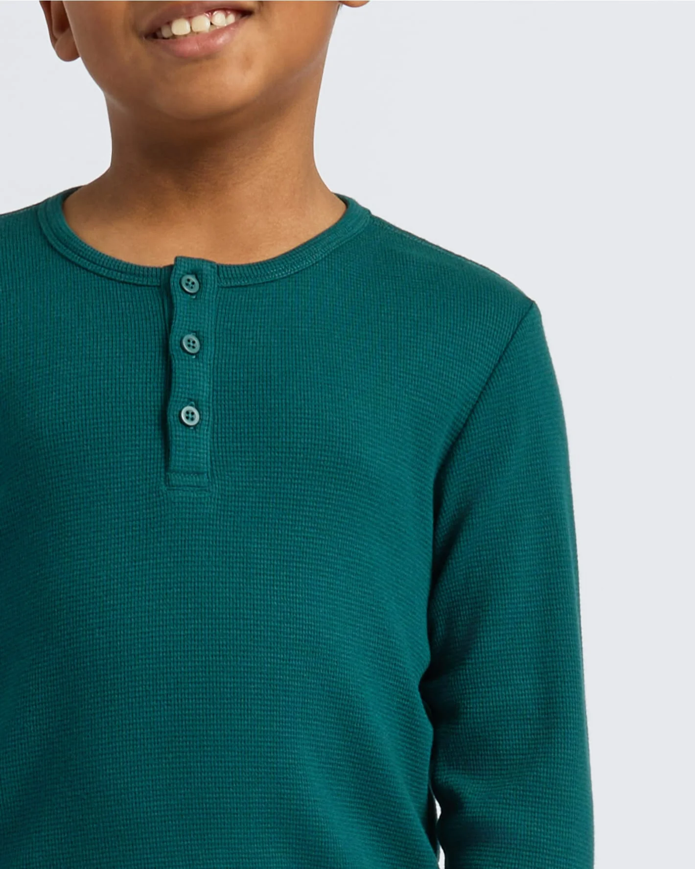 Boys Deep Emerald Long Sleeve Waffle Henley - Image 5