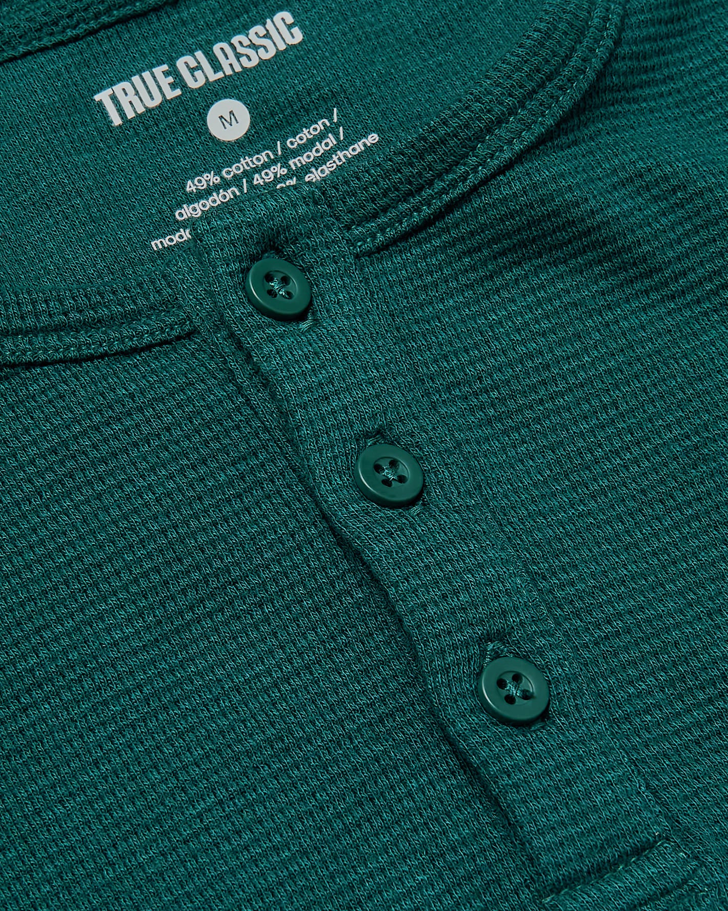 Boys Deep Emerald Long Sleeve Waffle Henley - Image 7