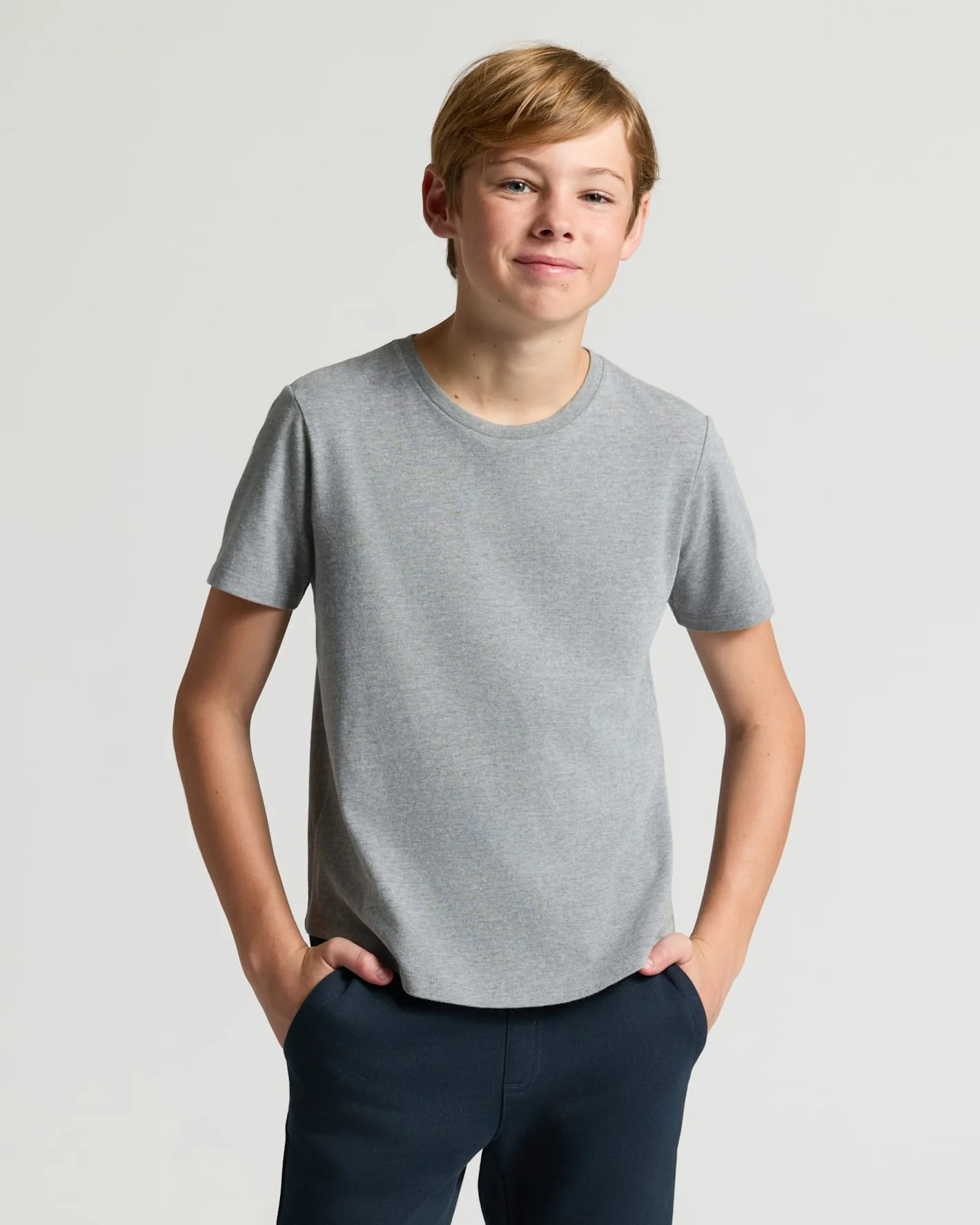 Boys' Heather Gray Classic Curved Hem Crew Neck - Image 6