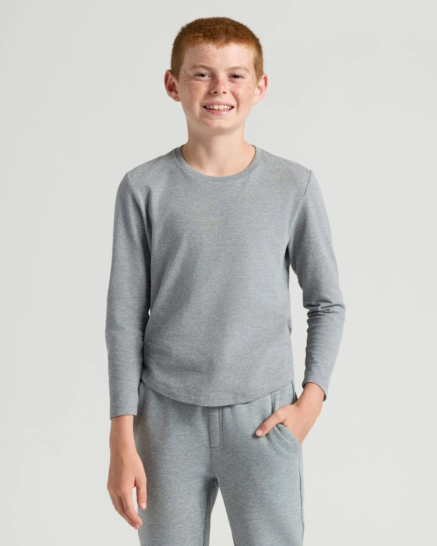 Boys' Heather Gray Classic Long Sleeve Crew Neck