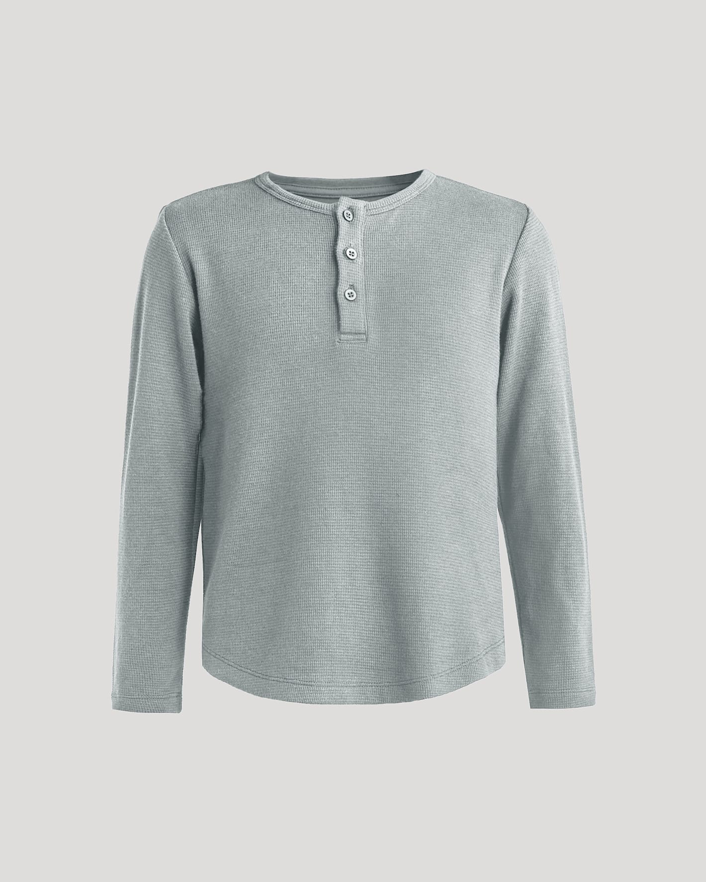 Boys Heather Gray Long Sleeve Waffle Henley - Image 2