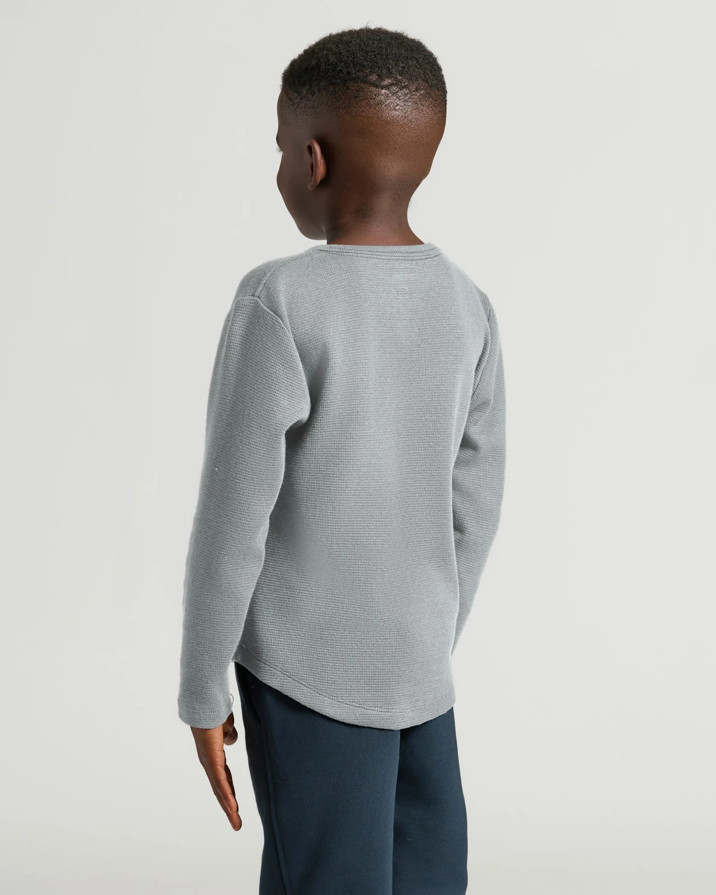 Boys Heather Gray Long Sleeve Waffle Henley - Image 4