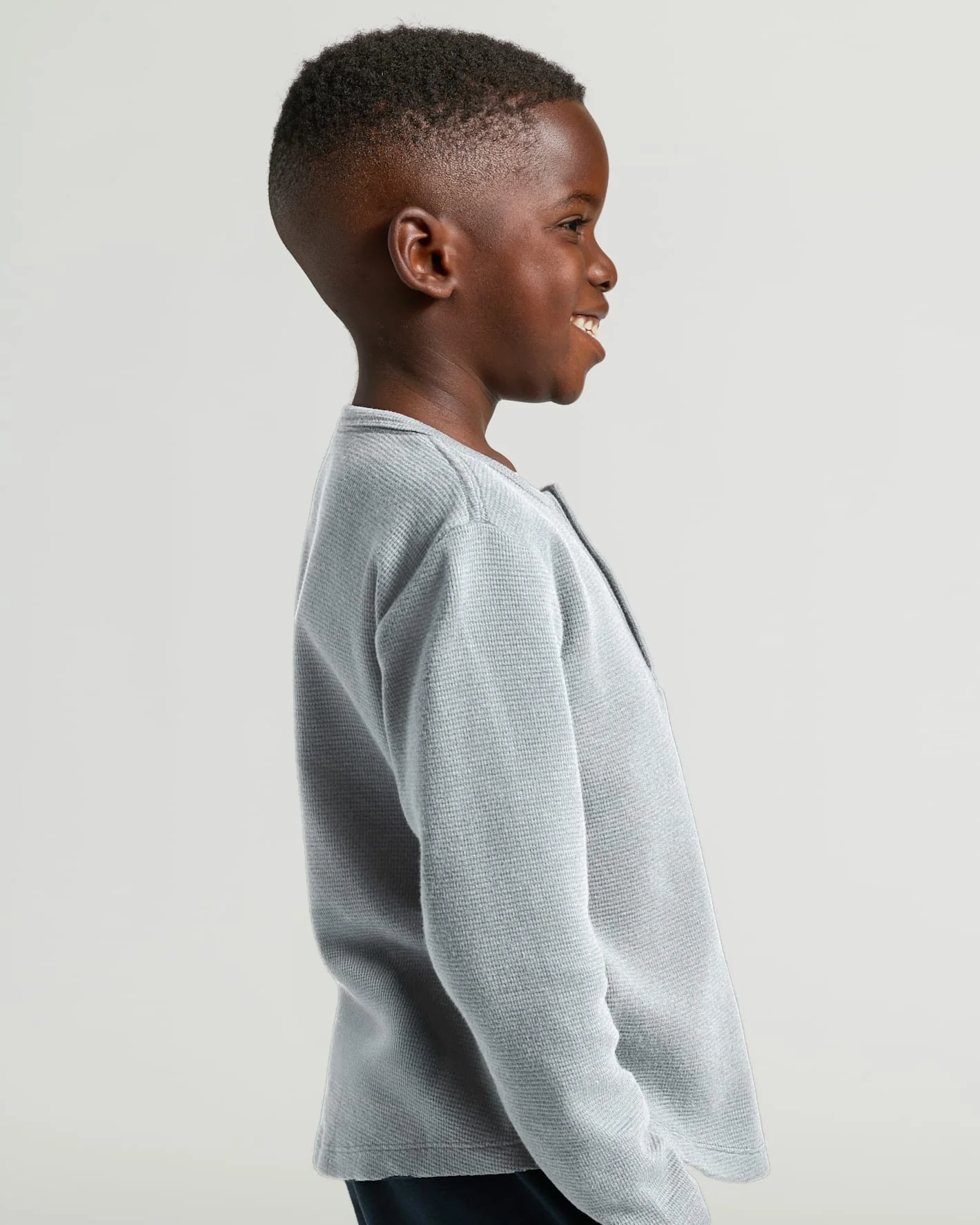 Boys Heather Gray Long Sleeve Waffle Henley - Image 6