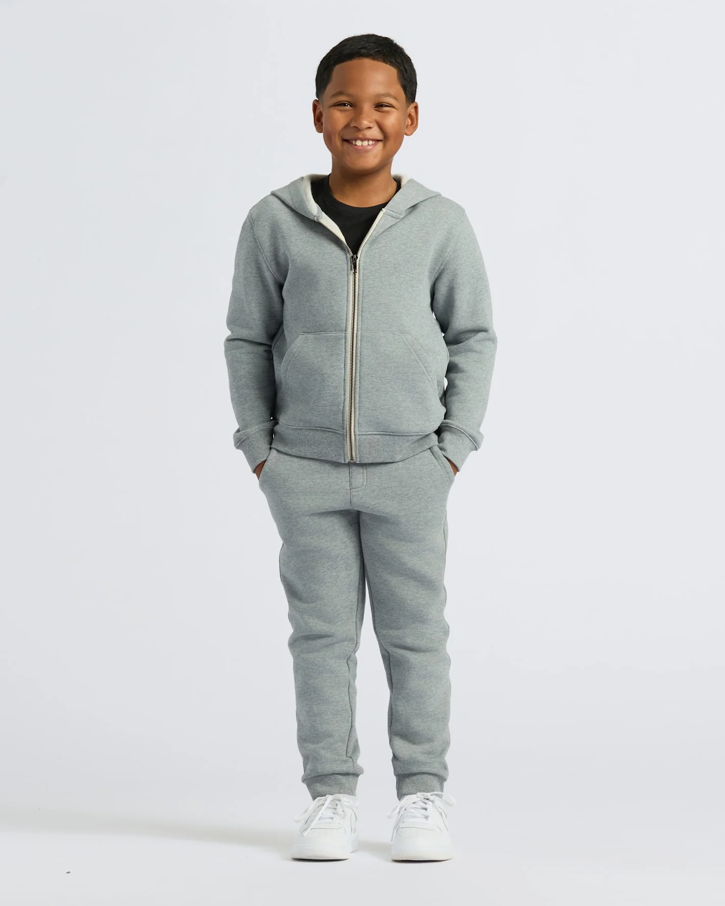 Boys' Medium Heather Gray Fleece Full Zip Hoodie - Image 3
