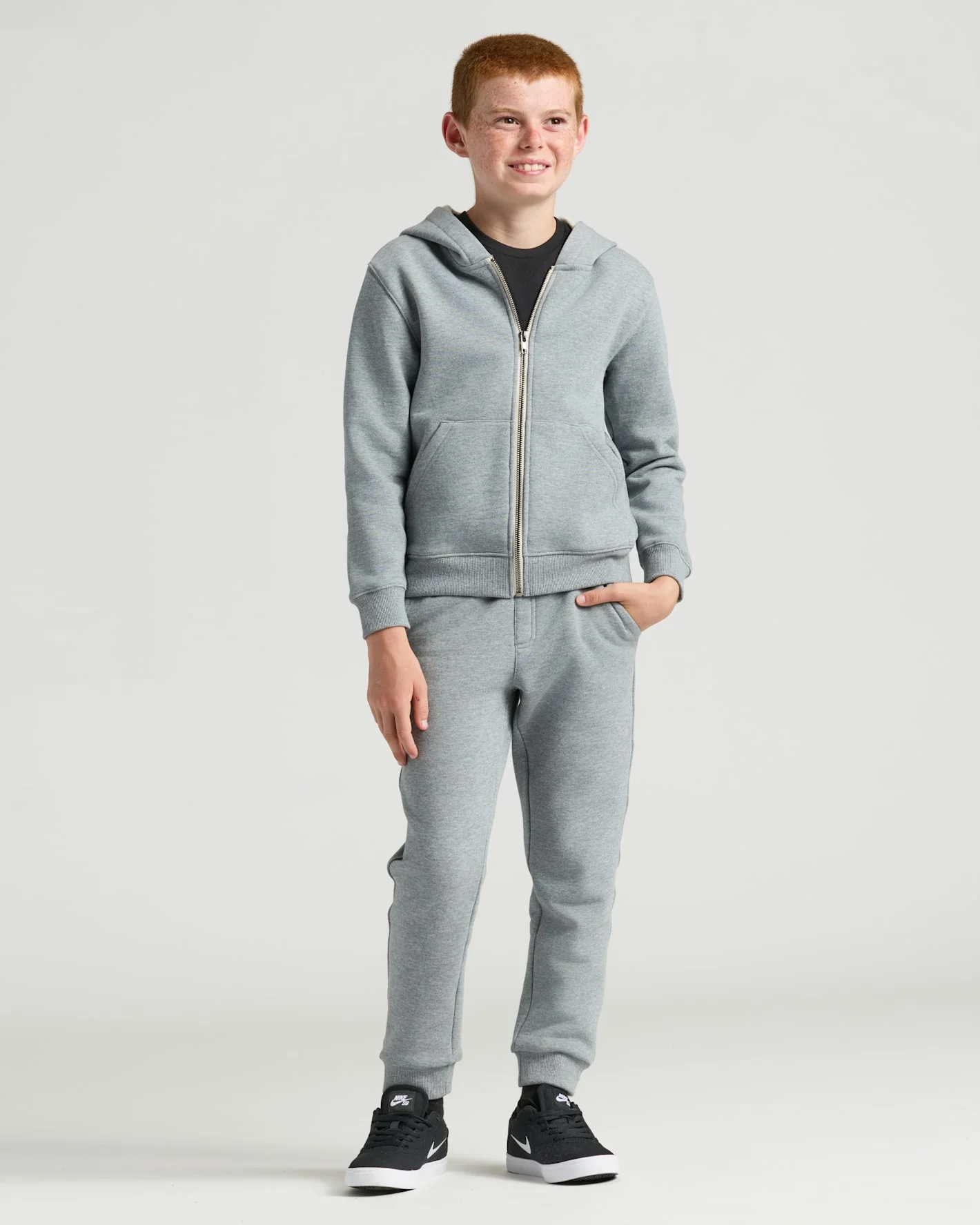 Boys Medium Heather Gray Full Zip Fleece Hoodie & Jogger 2-Pack - Image 2