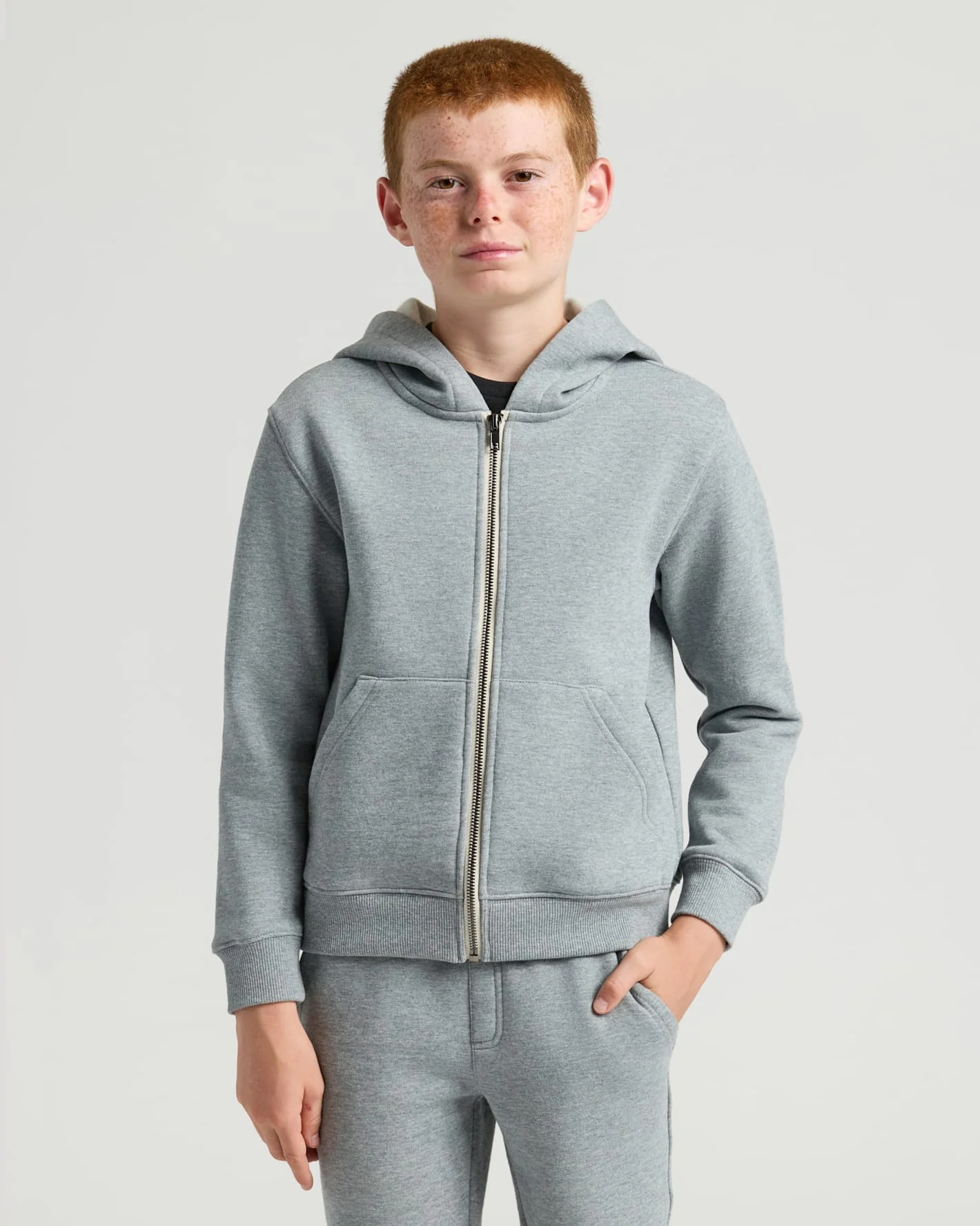 Boys Medium Heather Gray Full Zip Fleece Hoodie & Jogger 2-Pack - Image 3