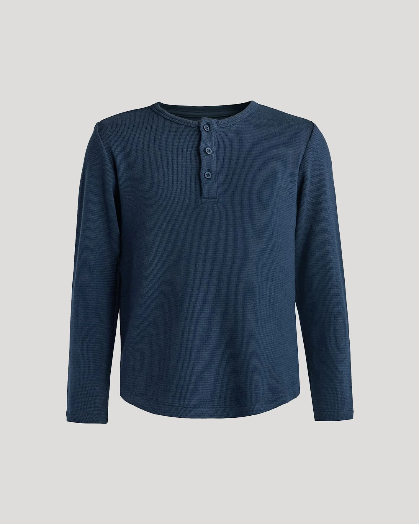 Boys Navy Long Sleeve Waffle Henley - Image 2