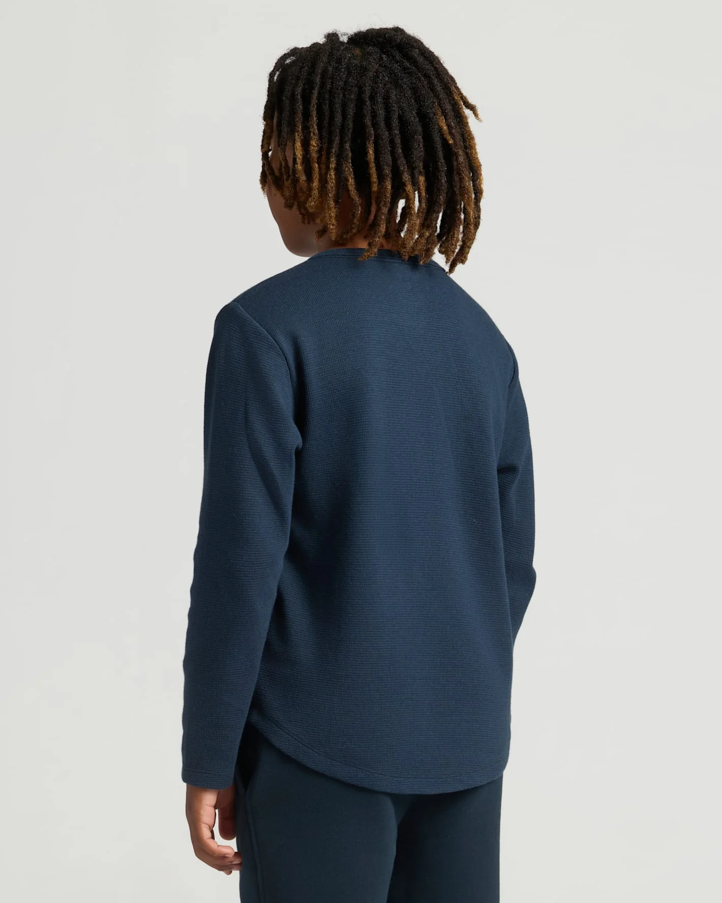 Boys Navy Long Sleeve Waffle Henley - Image 4