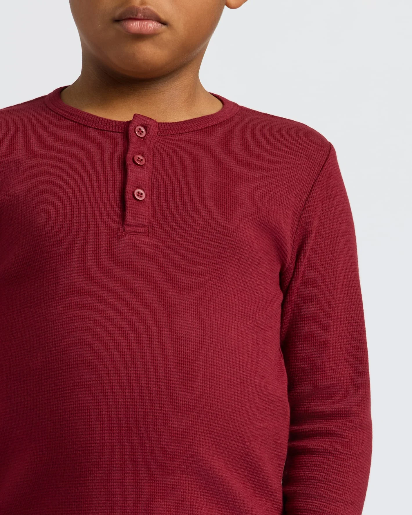 Boys' Dark Maroon Long Sleeve Waffle Henley - Image 5