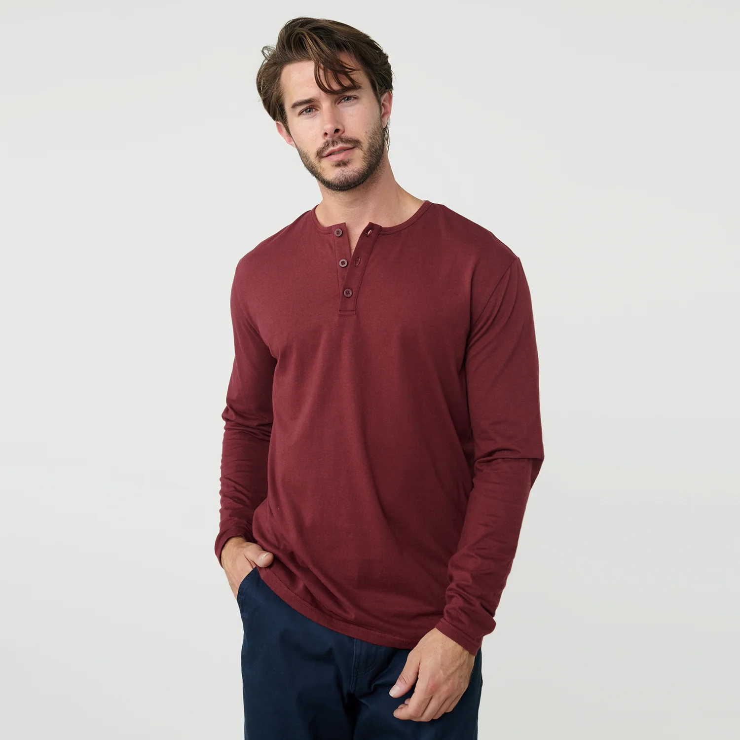 Burgundy Classic Long Sleeve Henley - Image 4