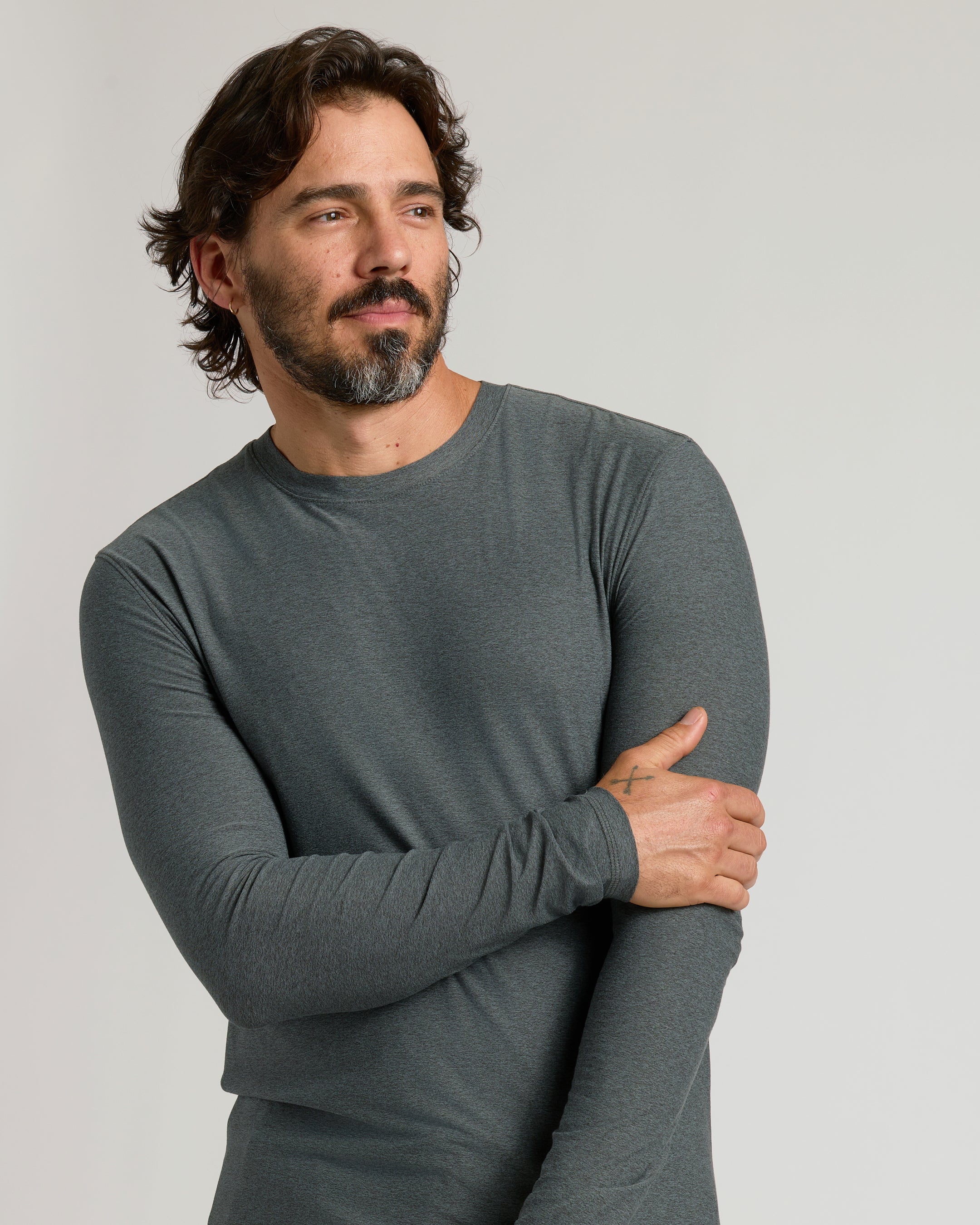 Charcoal Heather Gray Active Long Sleeve Crew T-Shirt - Image 8