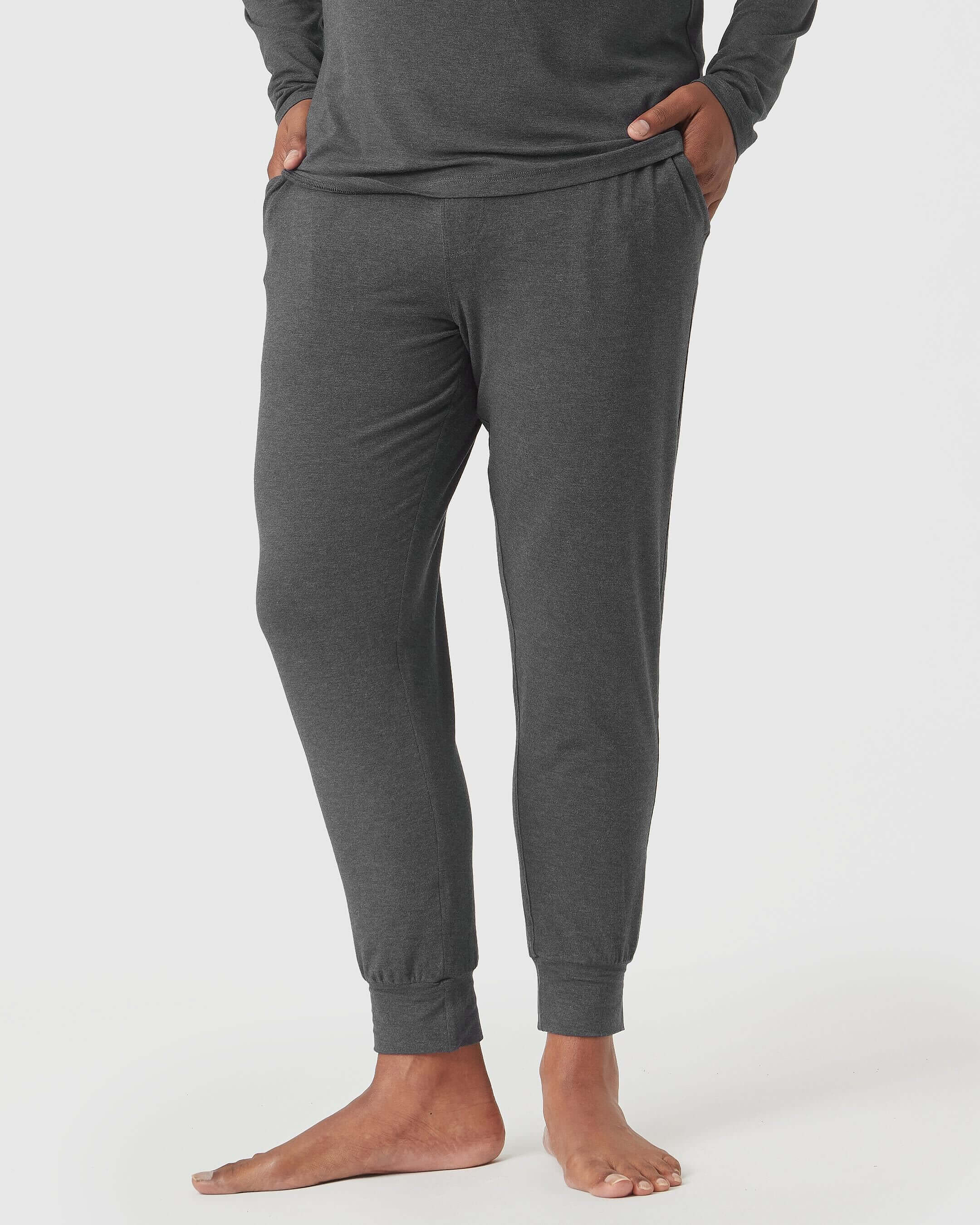 Charcoal Heather Gray Loungewear Long Sleeve Tee And Jogger Set - Image 5