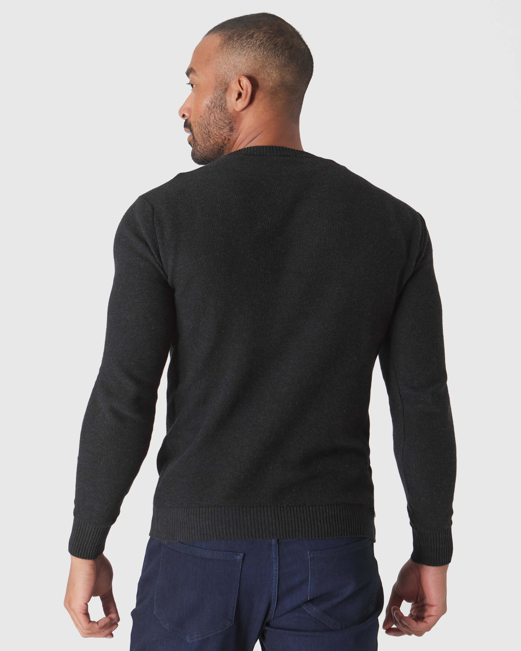 Charcoal Heather Gray Pique Crew Sweater - Image 3