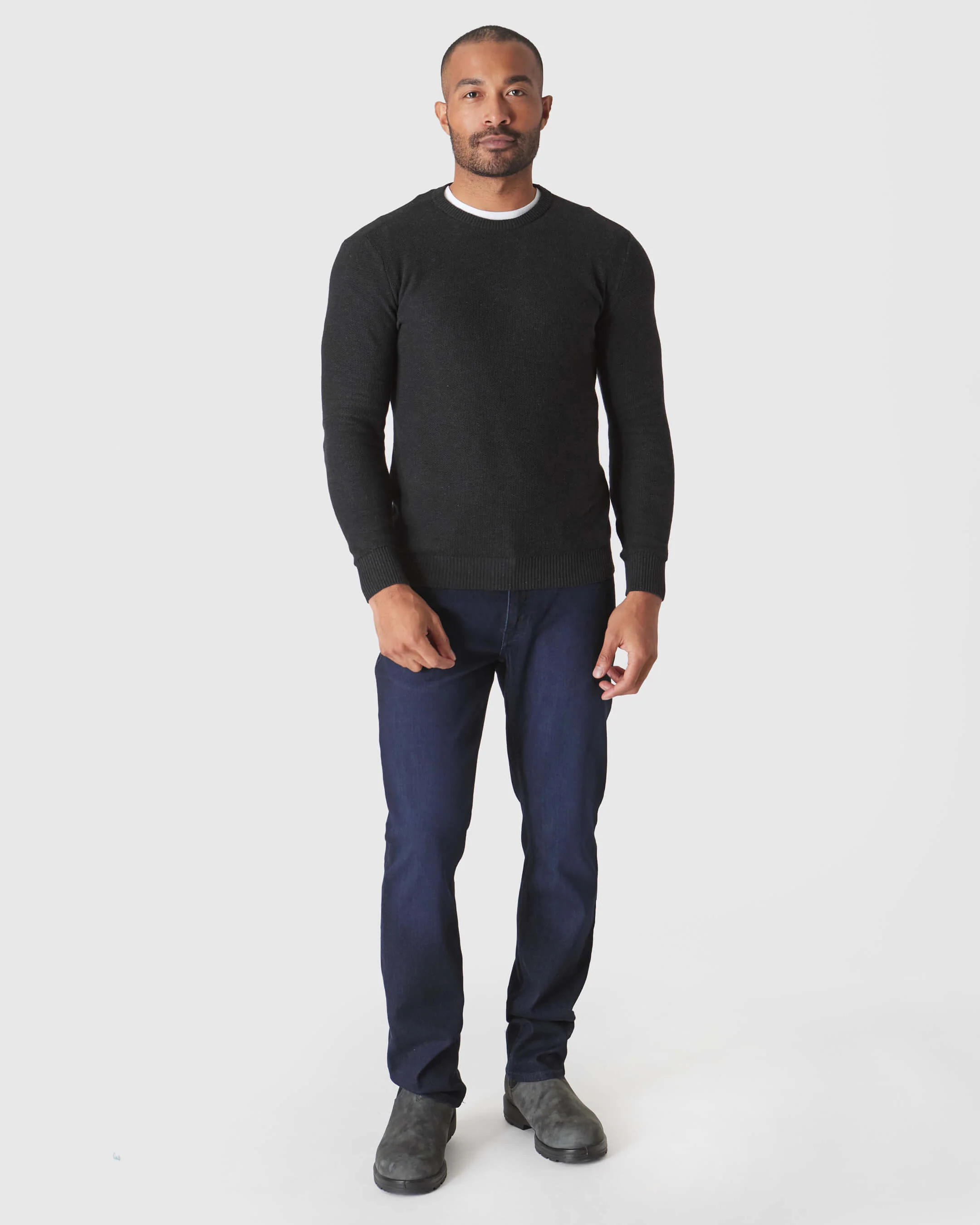 Charcoal Heather Gray Pique Crew Sweater - Image 4