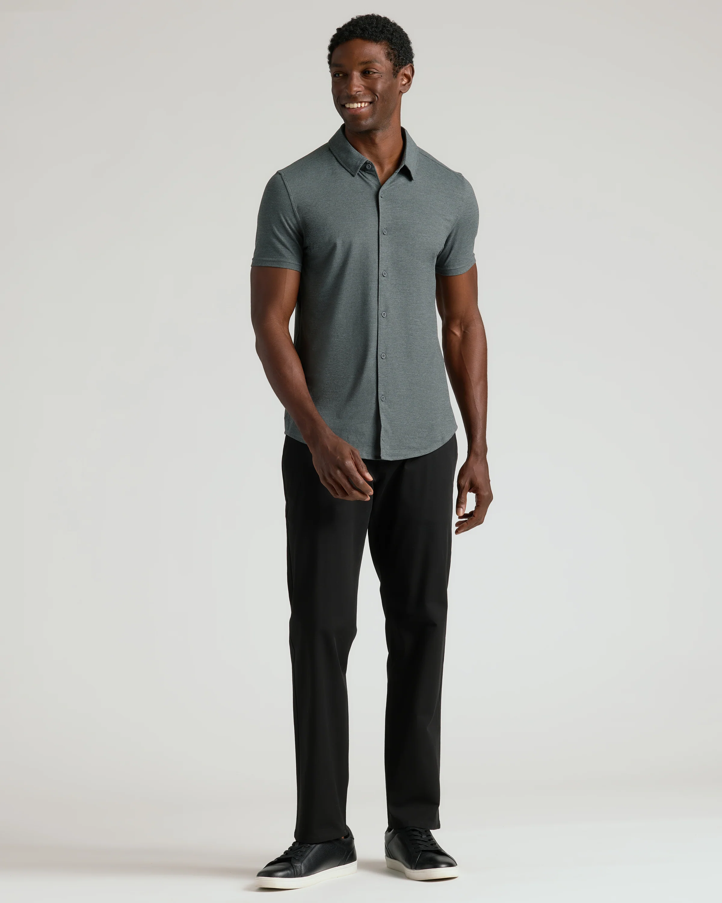 Charcoal Heather Gray Short Sleeve Comfort Knit Shirt - Image 4