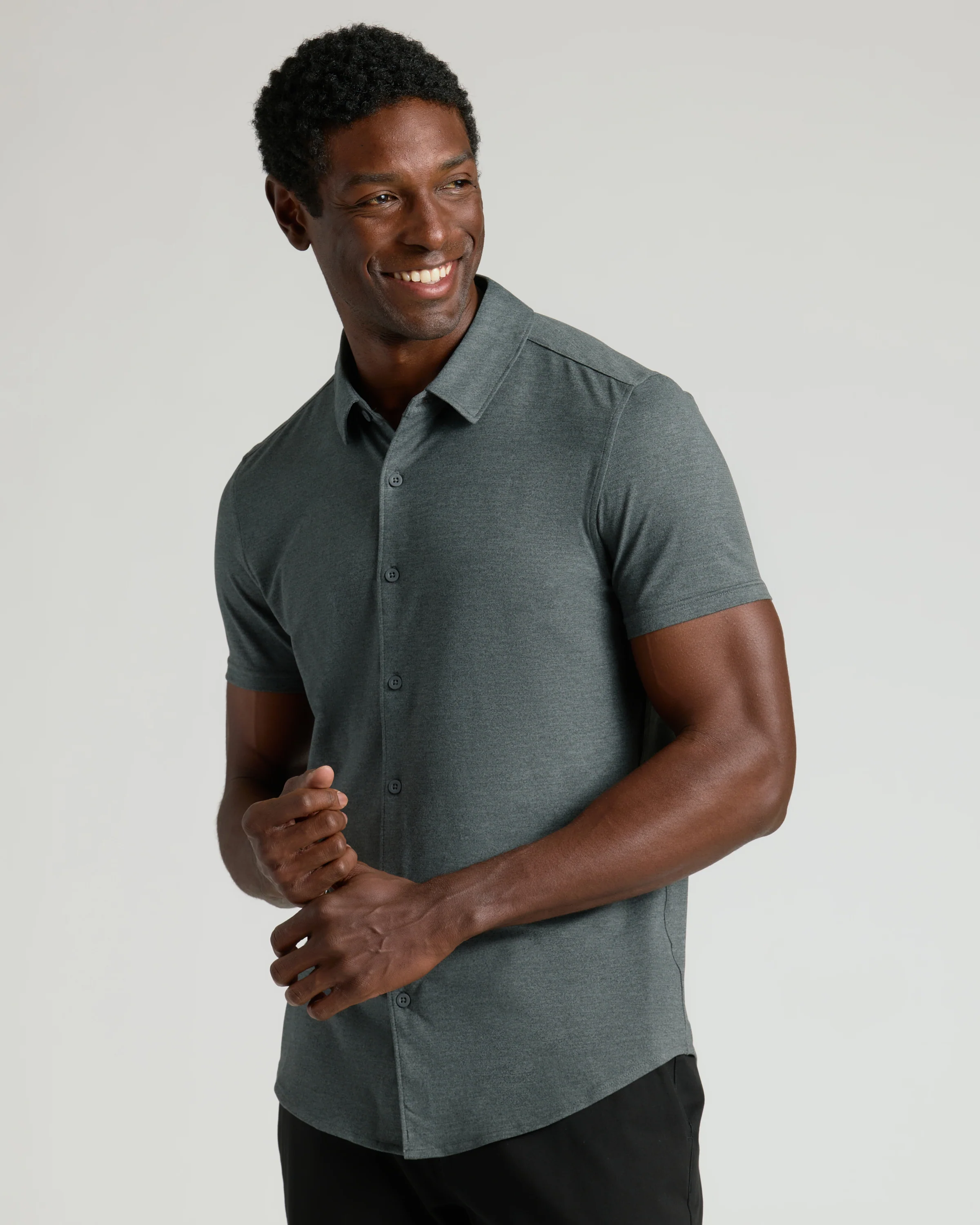 Charcoal Heather Gray Short Sleeve Comfort Knit Shirt - Image 5