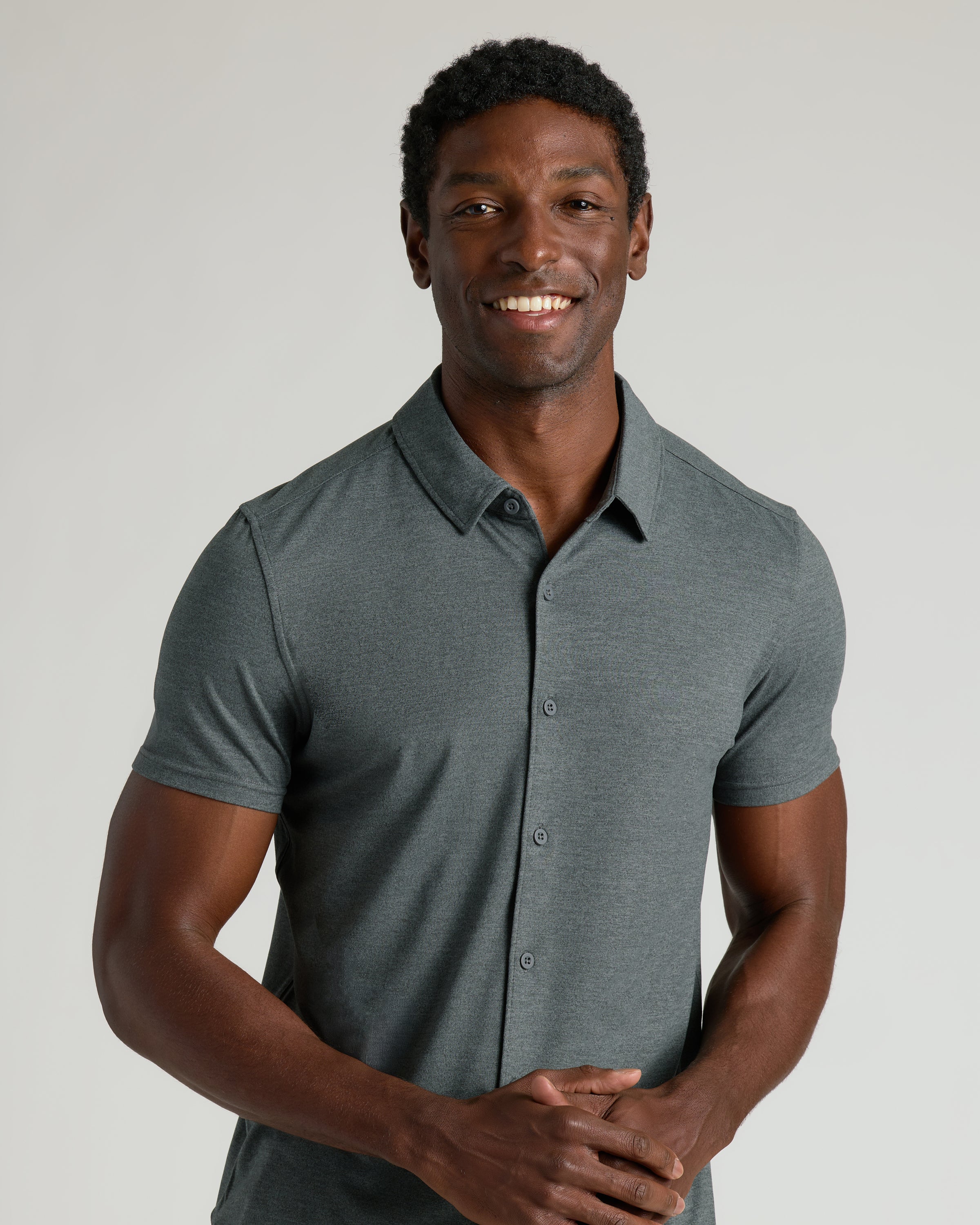 Charcoal Heather Gray Short Sleeve Comfort Knit Shirt - Image 6
