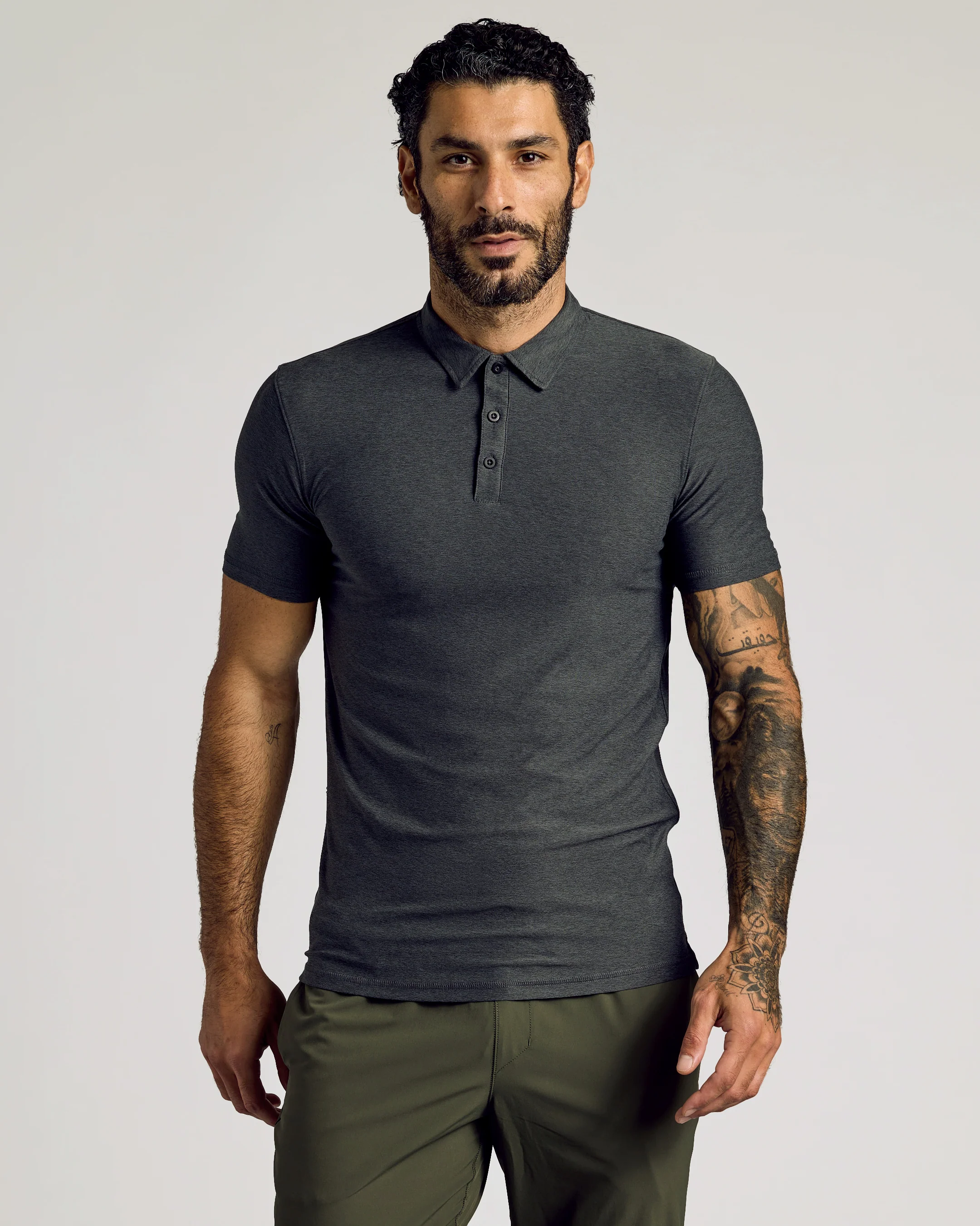 Charcoal Heather Gray Short Sleeve Tall Active Polo